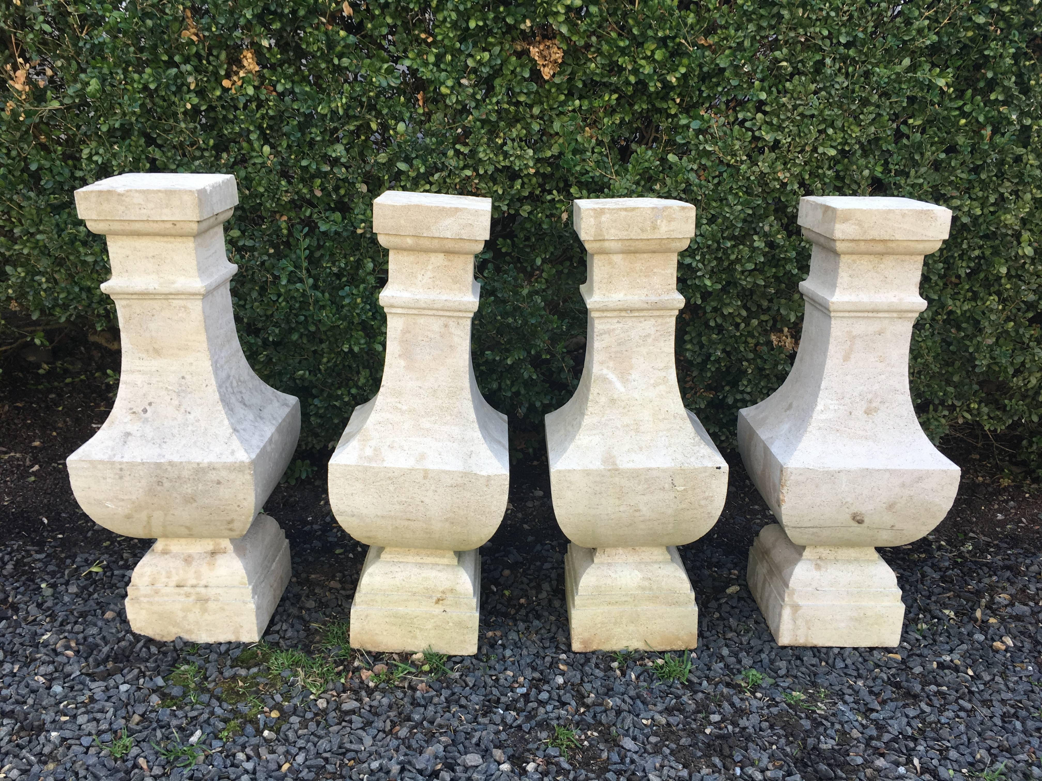 Neoclassical Two Pairs of Carved Limestone Balusters with Provenance