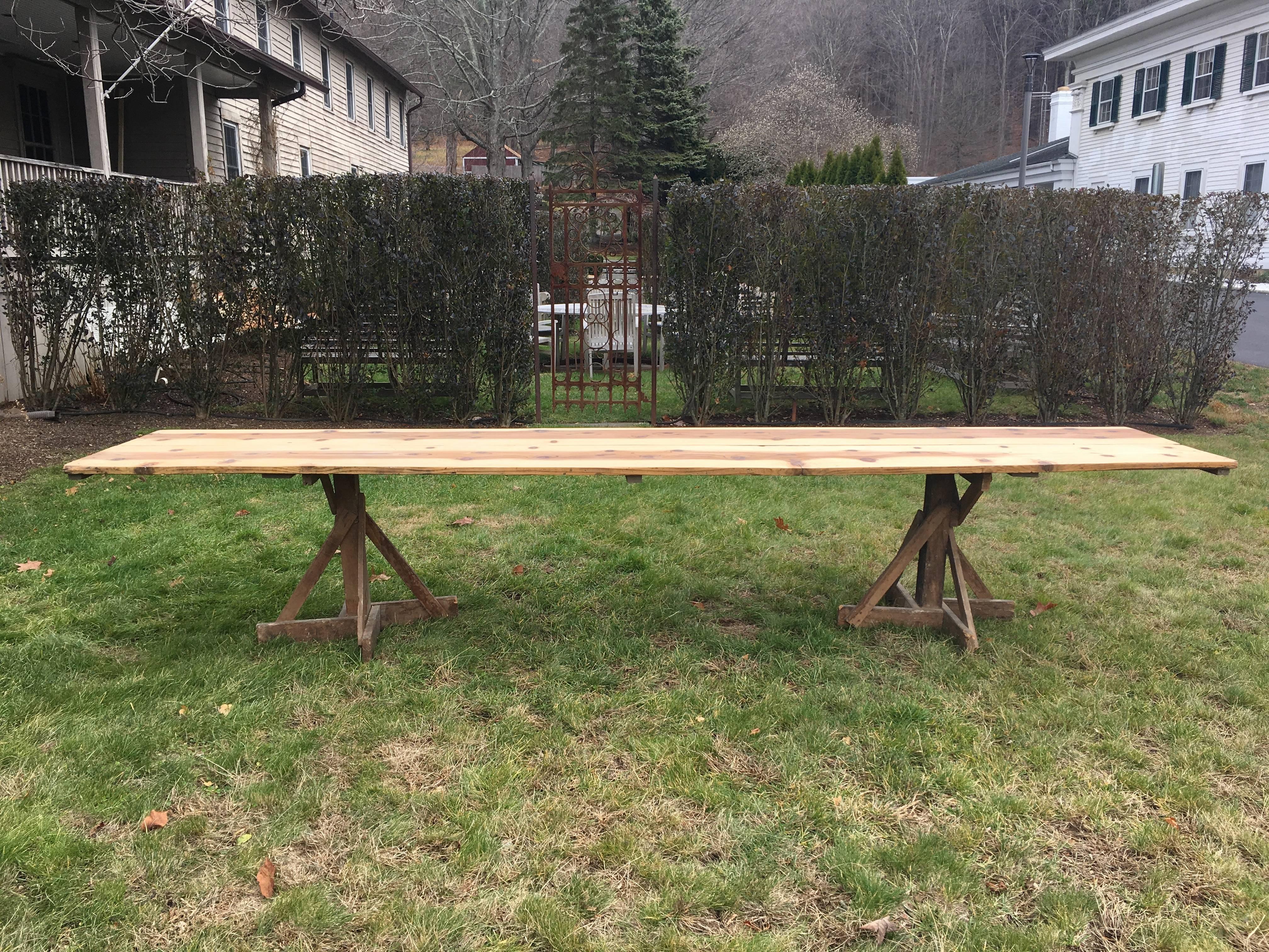 Hand-Crafted Rustic French Pine Dining Table For Sale