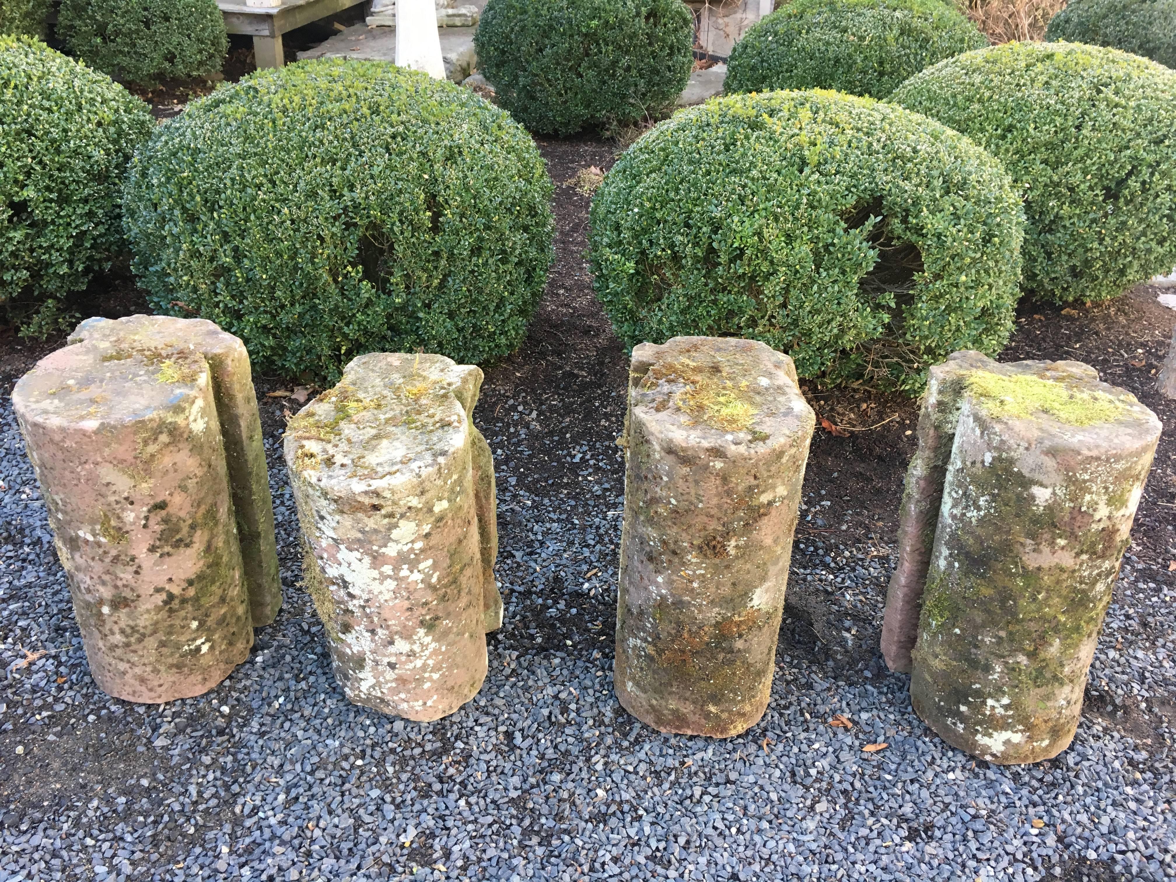 Sandstone Set of Four French Carved Stone Curb Stones or Pedestals
