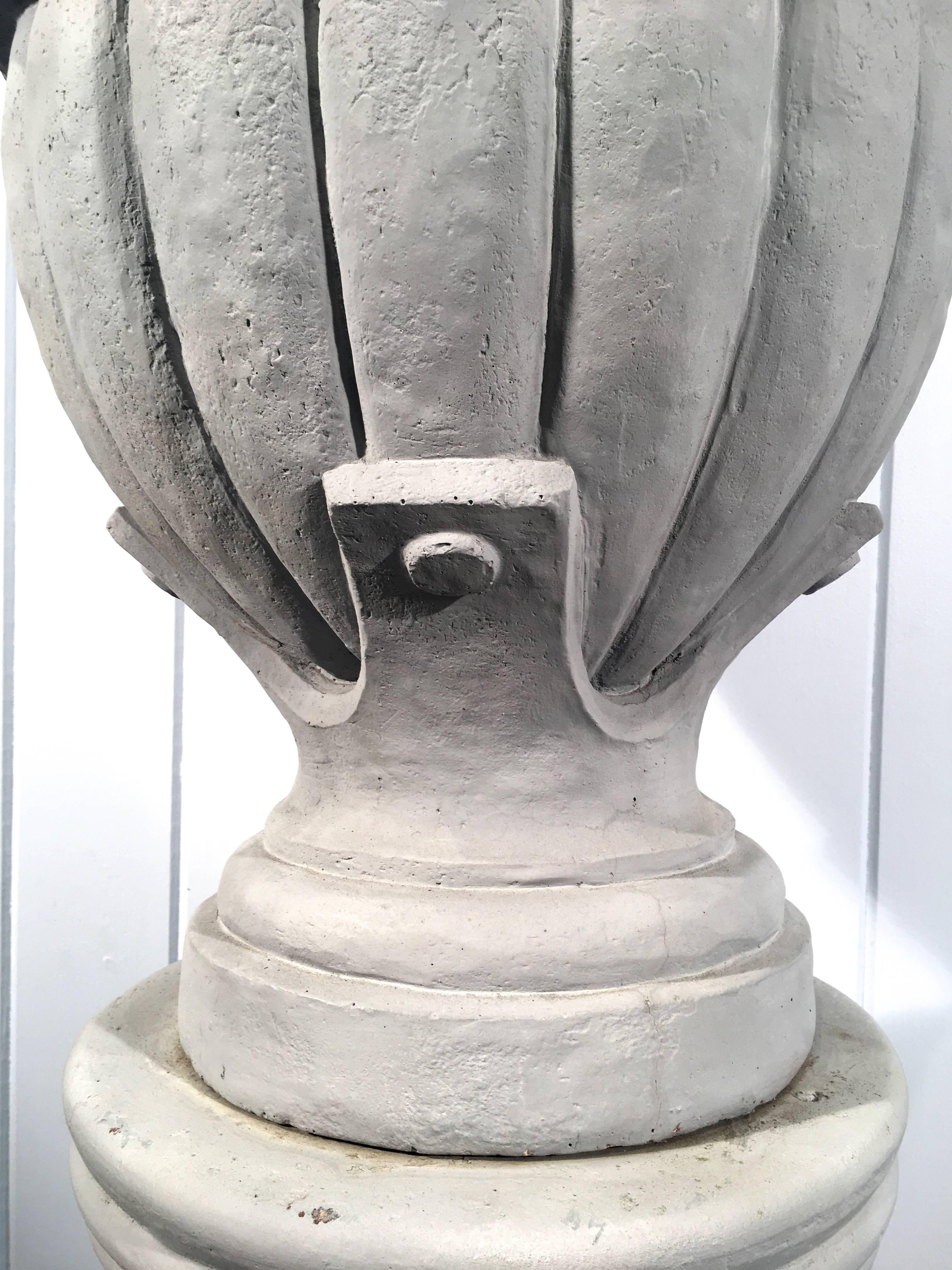 19th Century Cast Stone Greek-Form Solid Urn on 19the Century Terracotta Pedestal For Sale