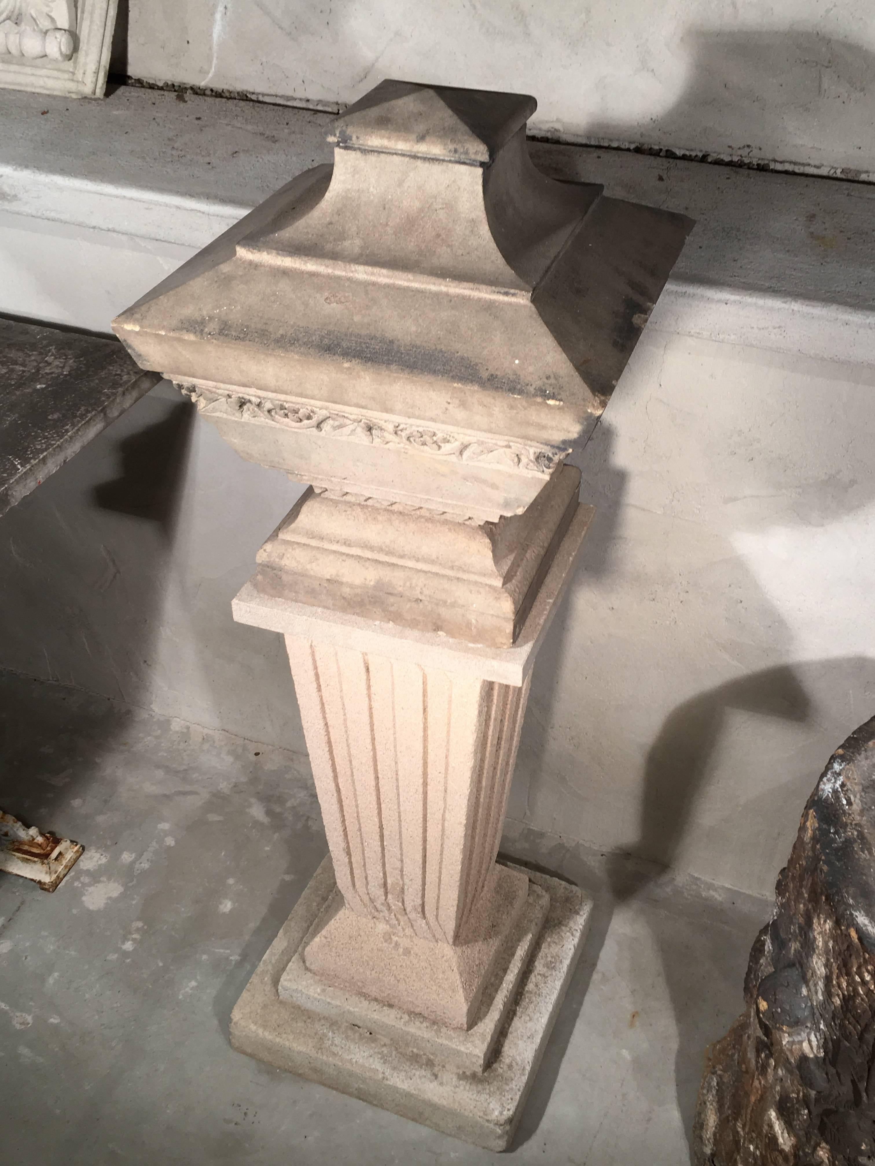 Solid Carved Stone English Urn on Fluted Cast Stone Pedestal 1