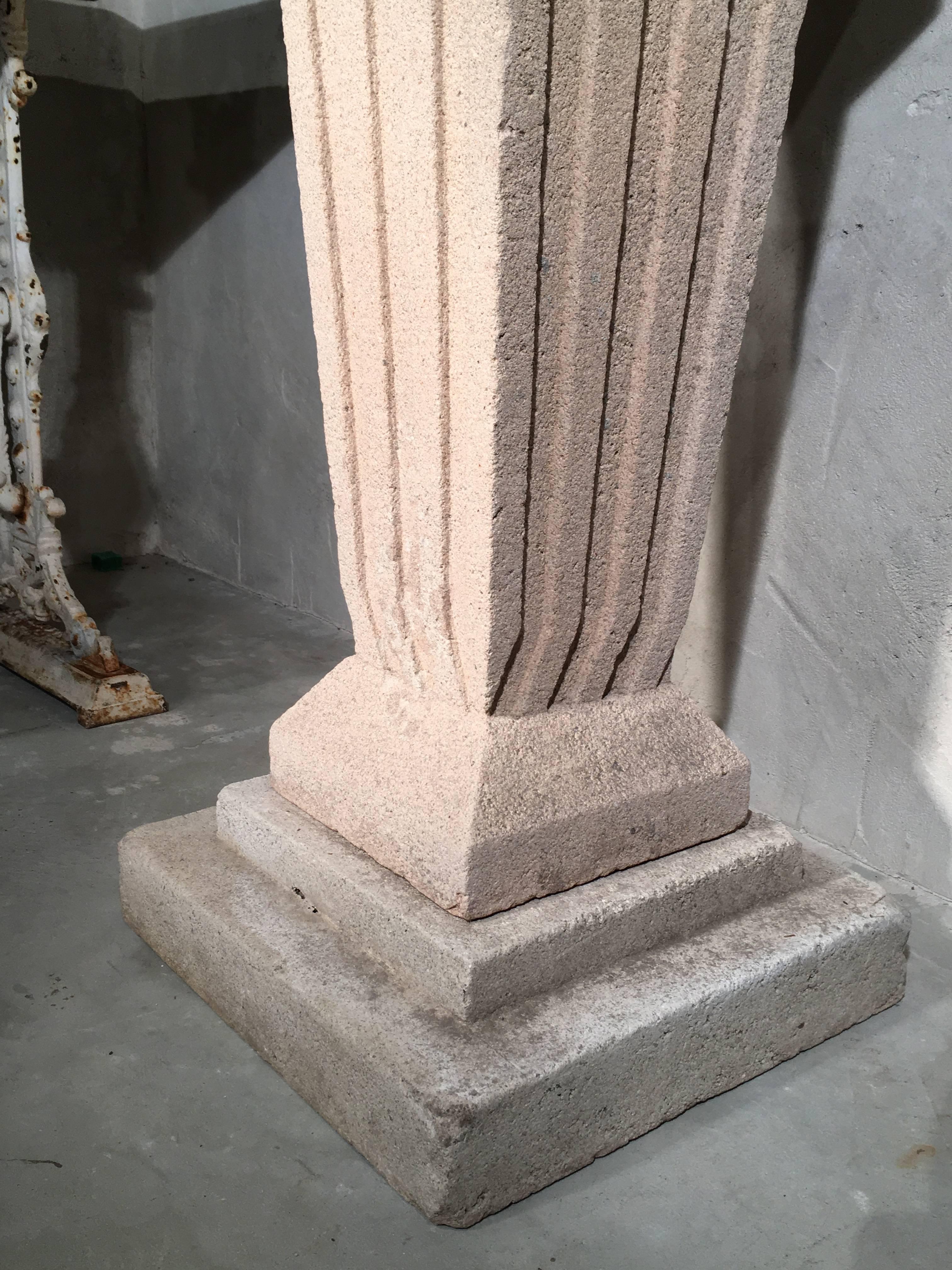 Solid Carved Stone English Urn on Fluted Cast Stone Pedestal 3