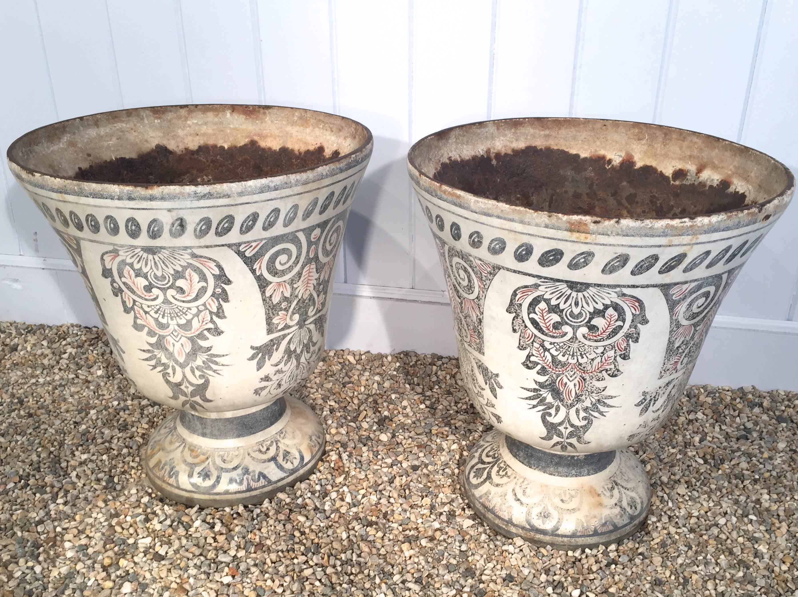 19th Century Pair Enameled Cast Iron Vases de Rouen from Oprah Winfrey's Personal Collection