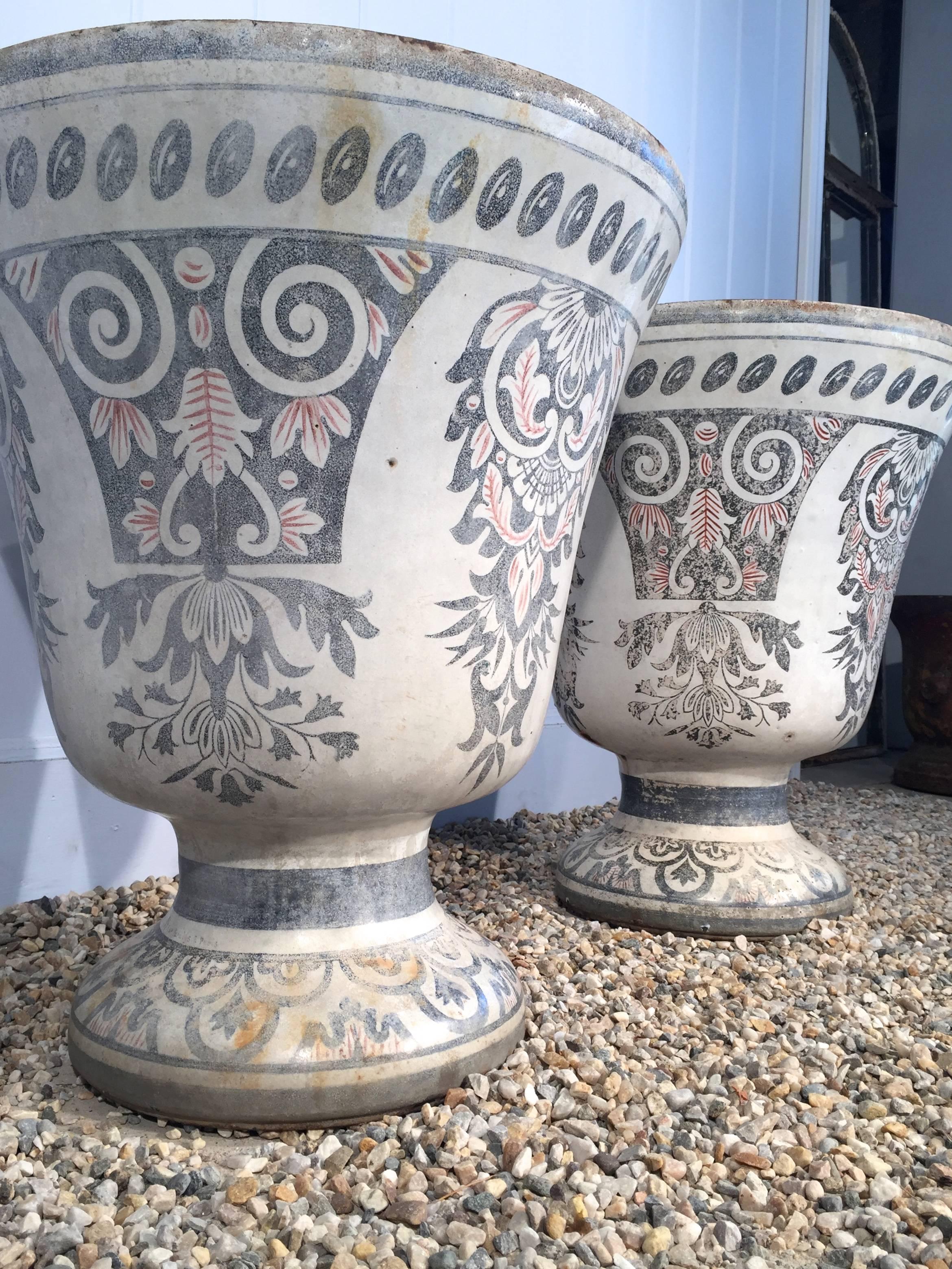 French Pair Enameled Cast Iron Vases de Rouen from Oprah Winfrey's Personal Collection