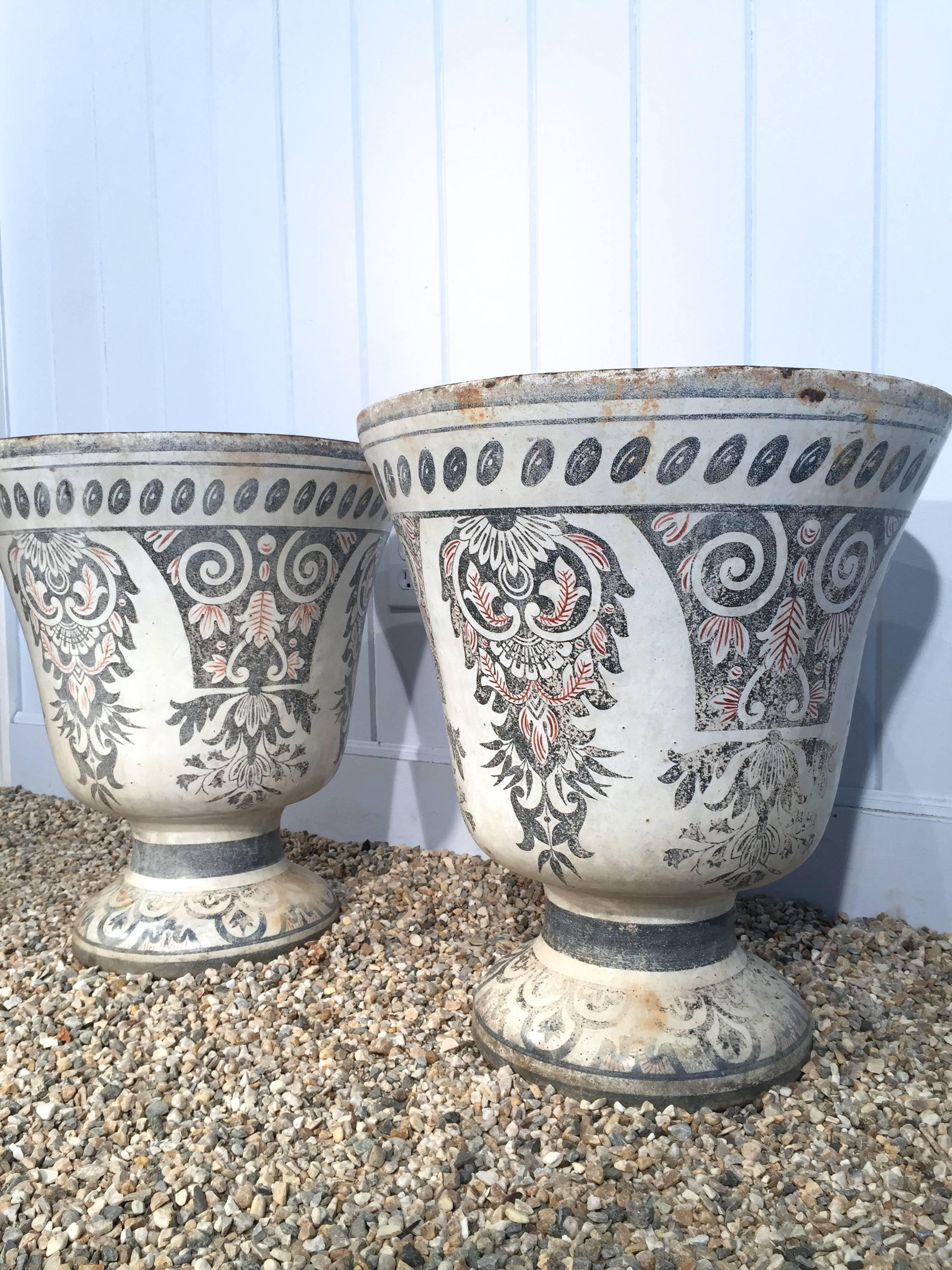 Pair Enameled Cast Iron Vases de Rouen from Oprah Winfrey's Personal Collection In Excellent Condition In Woodbury, CT