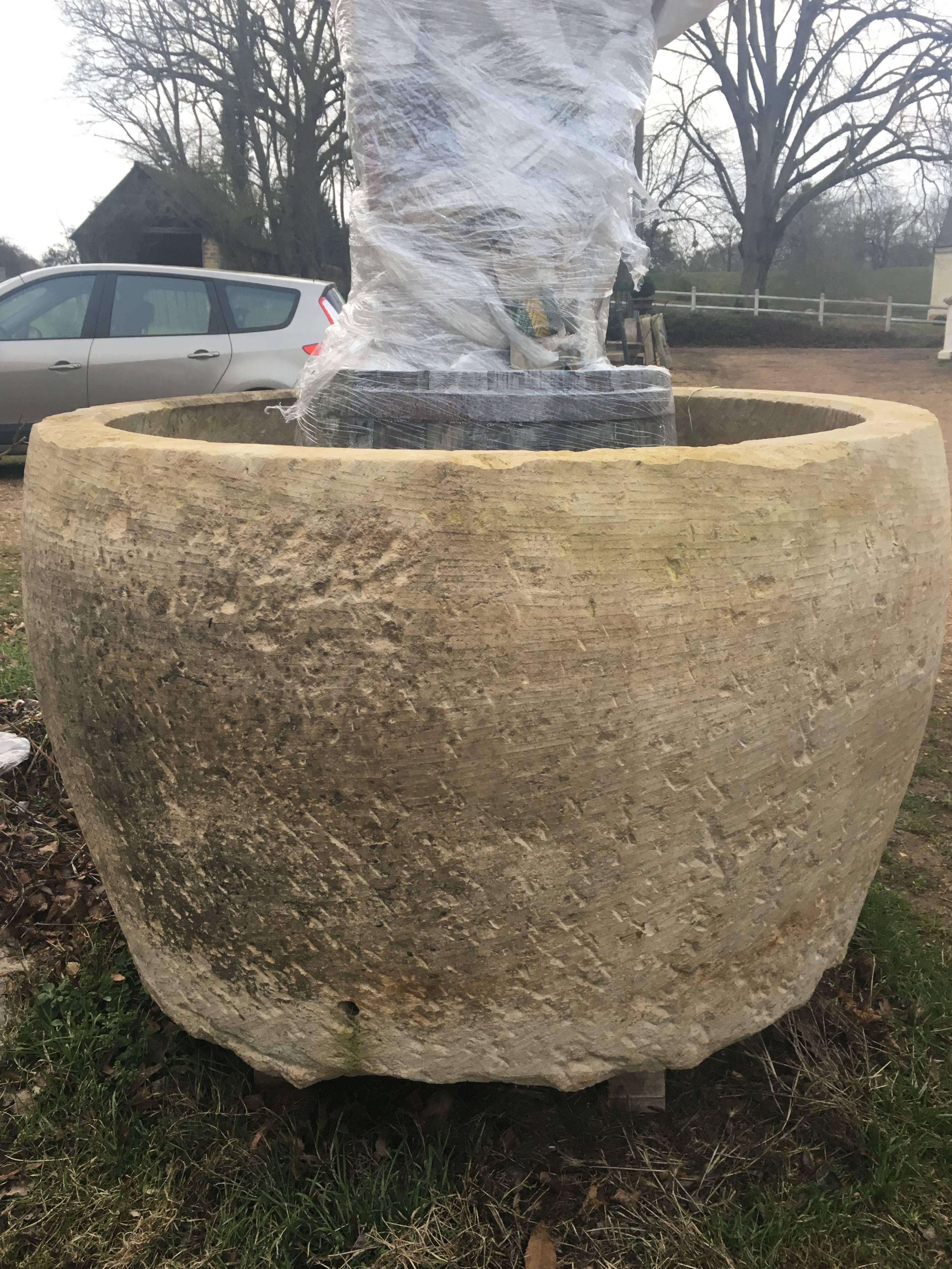 Enormous Round 19th Century French Hand-Carved Stone Trough In Good Condition In Woodbury, CT