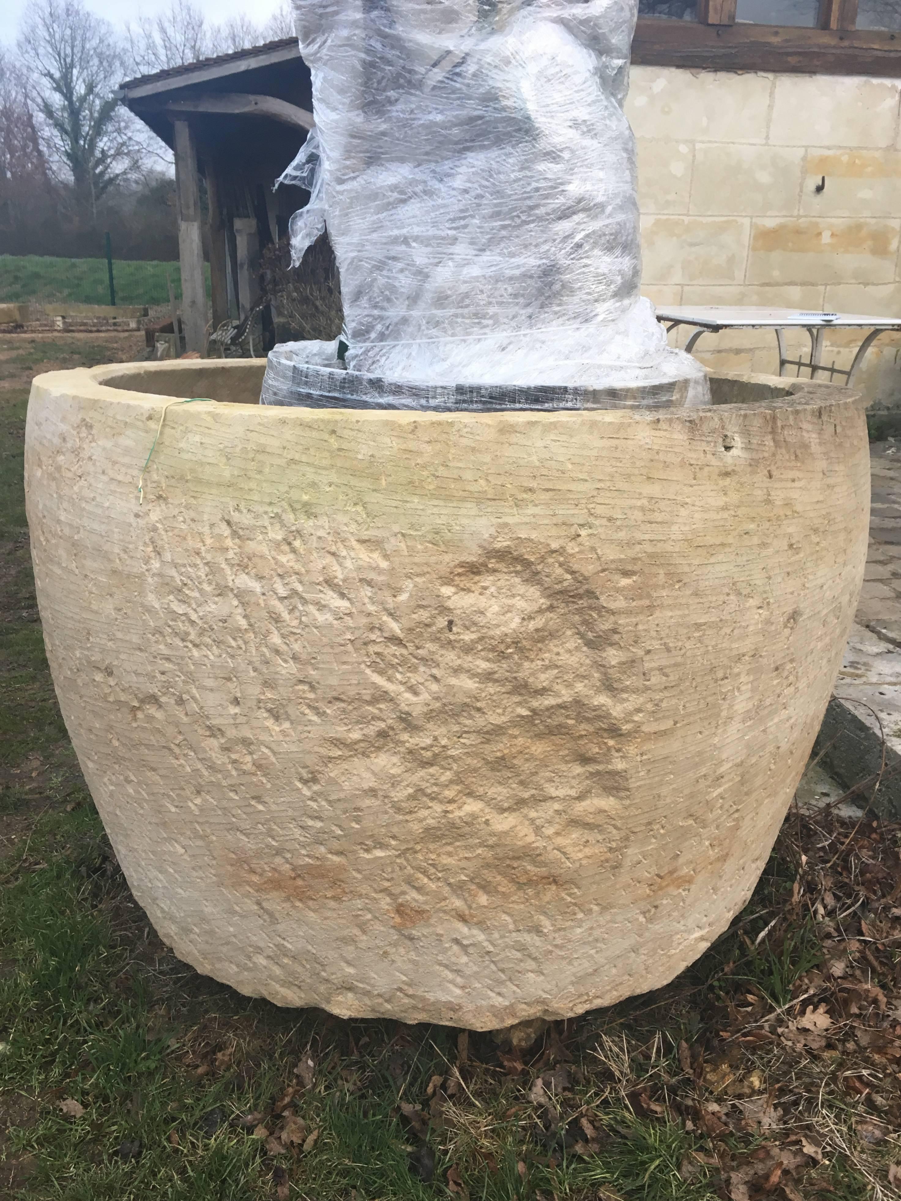 Enormous Round 19th Century French Hand-Carved Stone Trough 1
