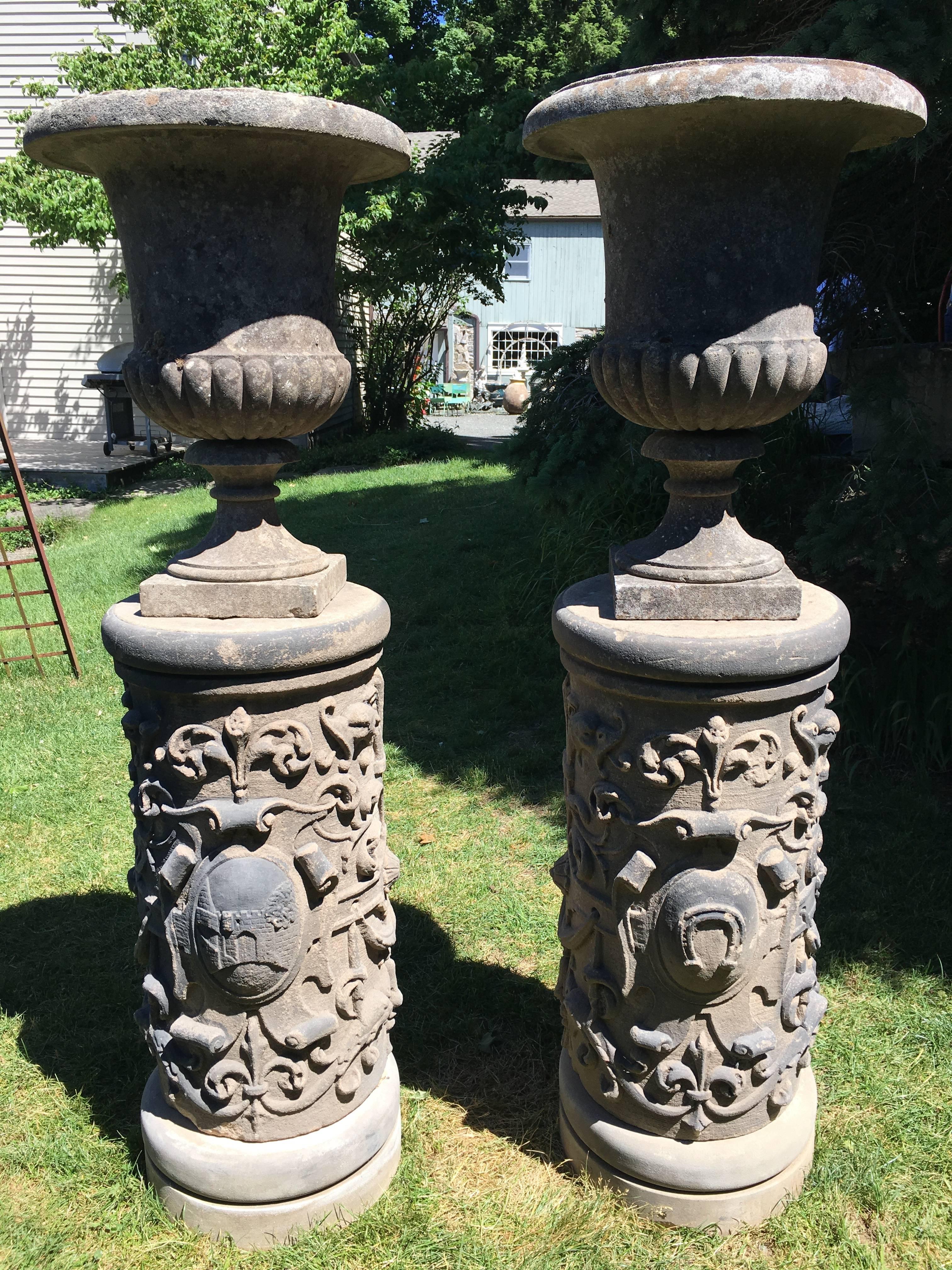 carved stone urns