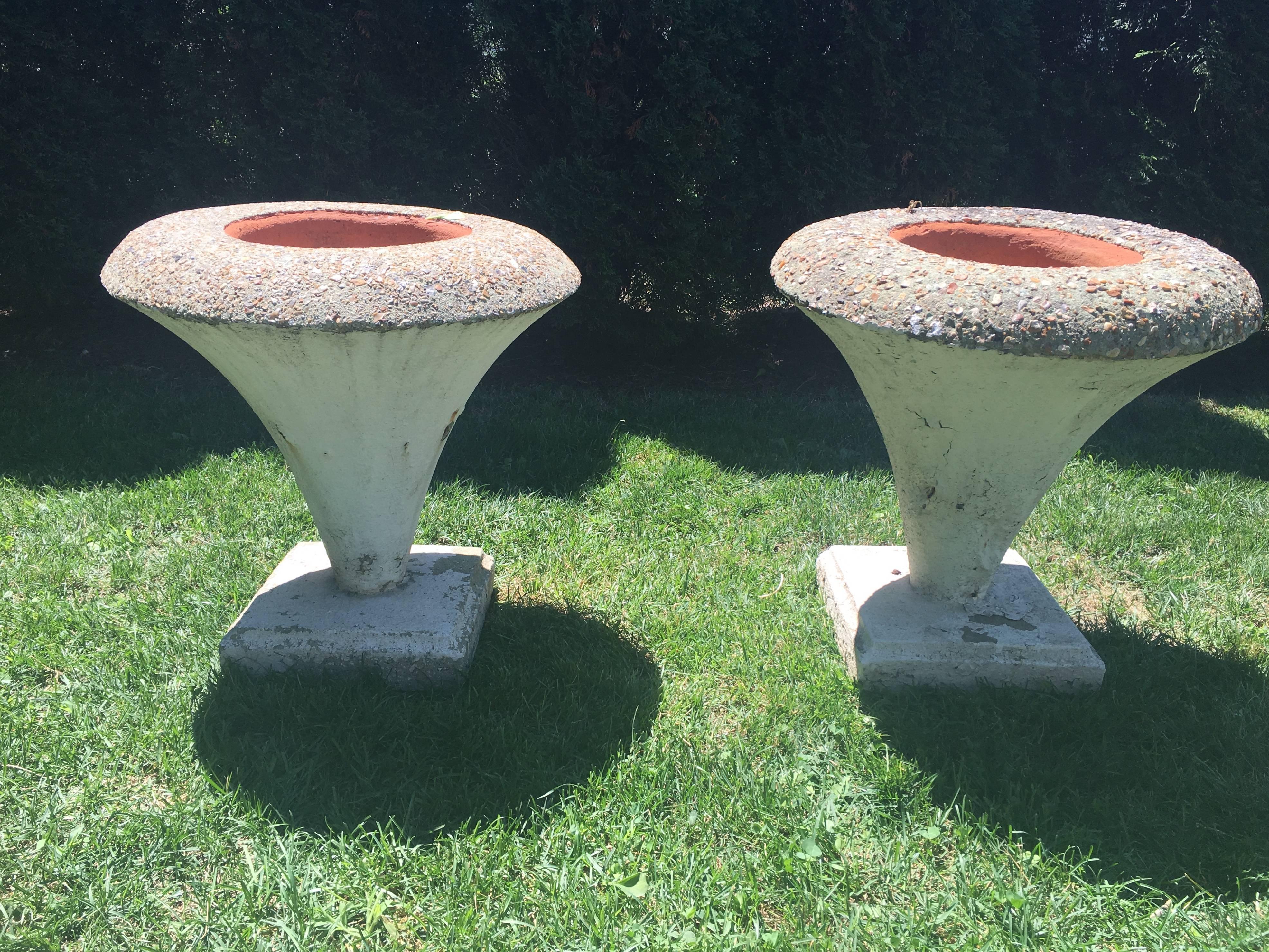 Art Deco Pair of French 1930s Cast Stone Trumpet Urns For Sale