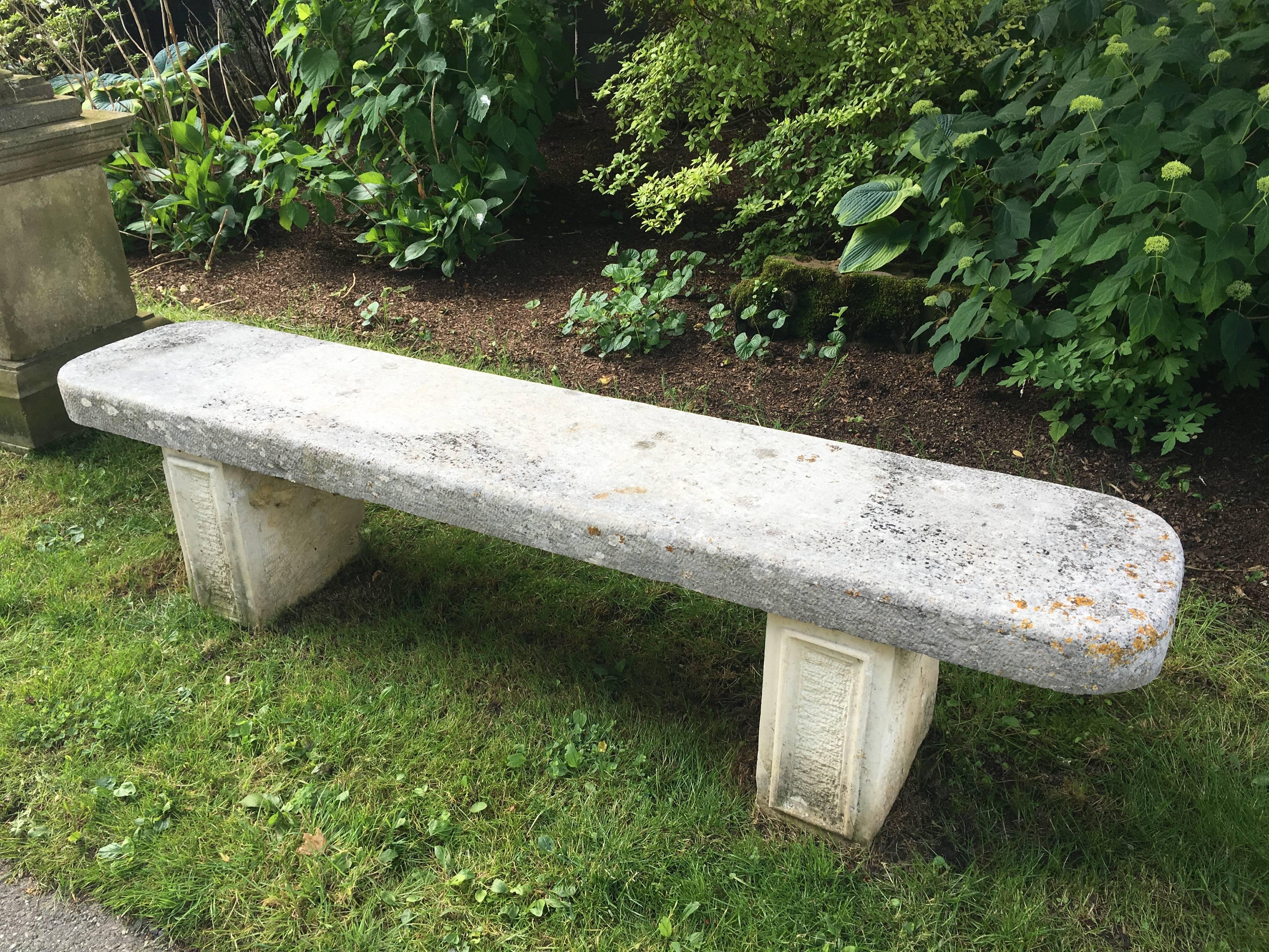 Large 19th Century French Limestone Bench with Rounded Edges For Sale 1