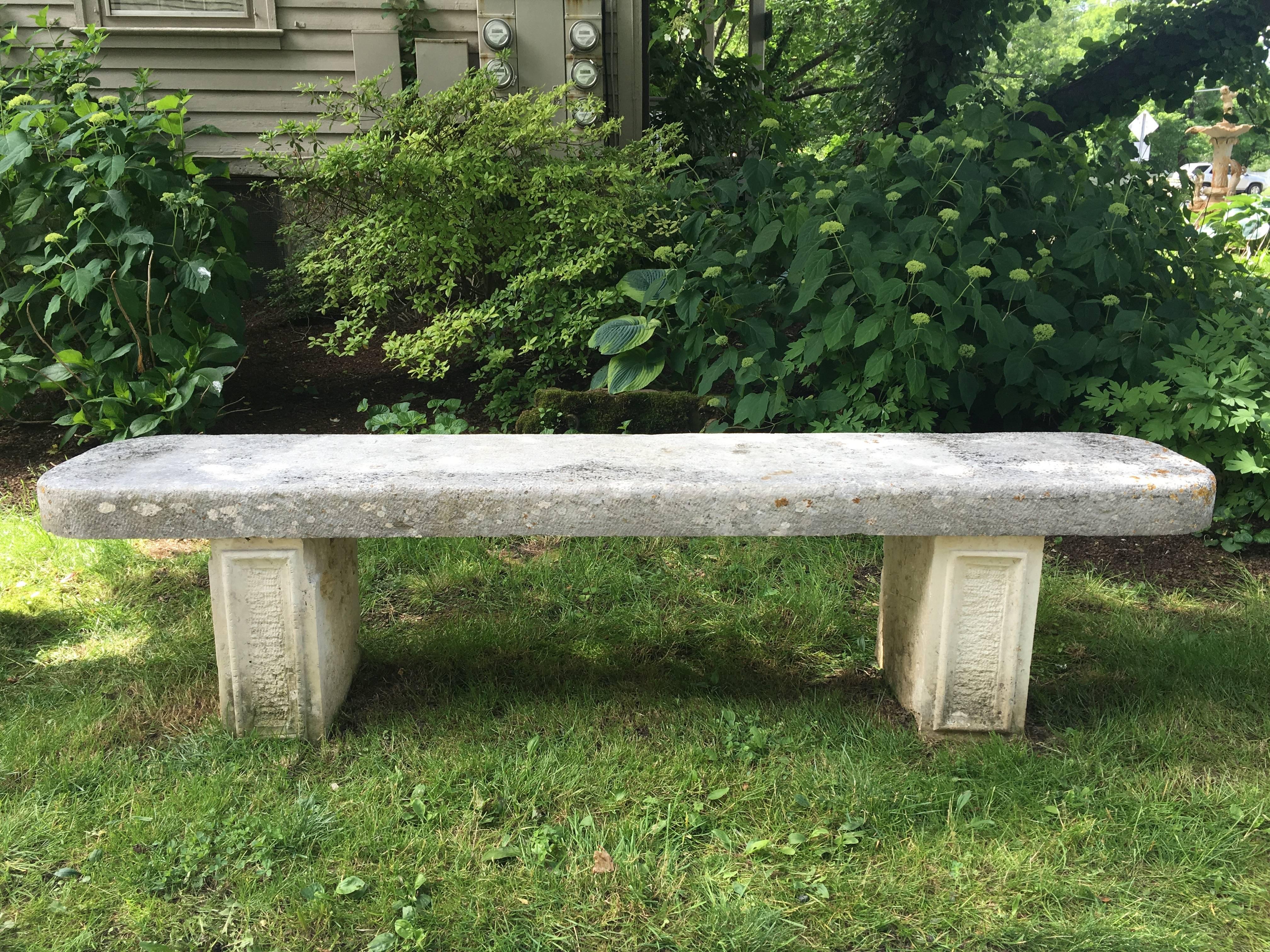 Hand-Carved Large 19th Century French Limestone Bench with Rounded Edges For Sale