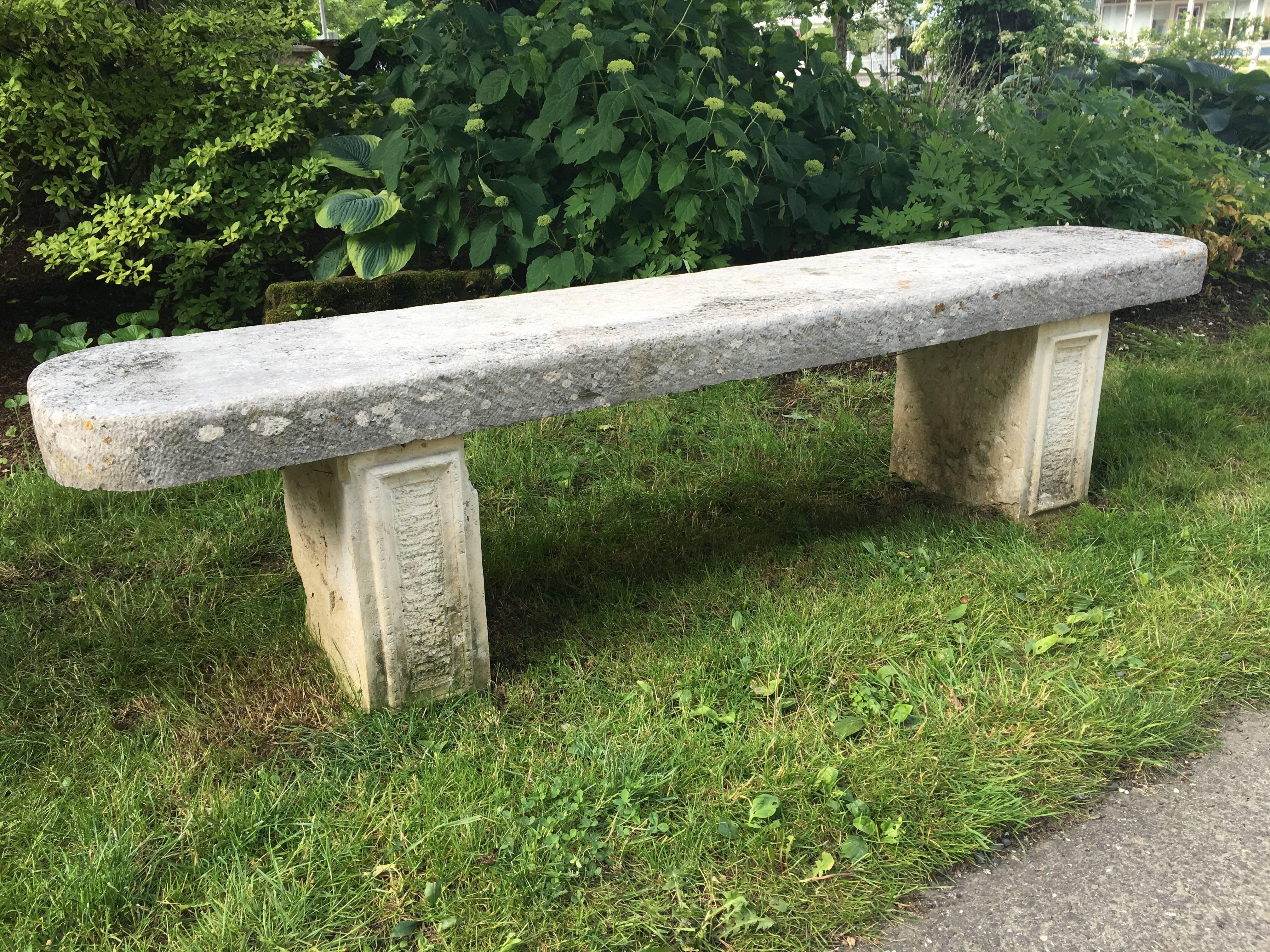 Large 19th Century French Limestone Bench with Rounded Edges In Good Condition For Sale In Woodbury, CT