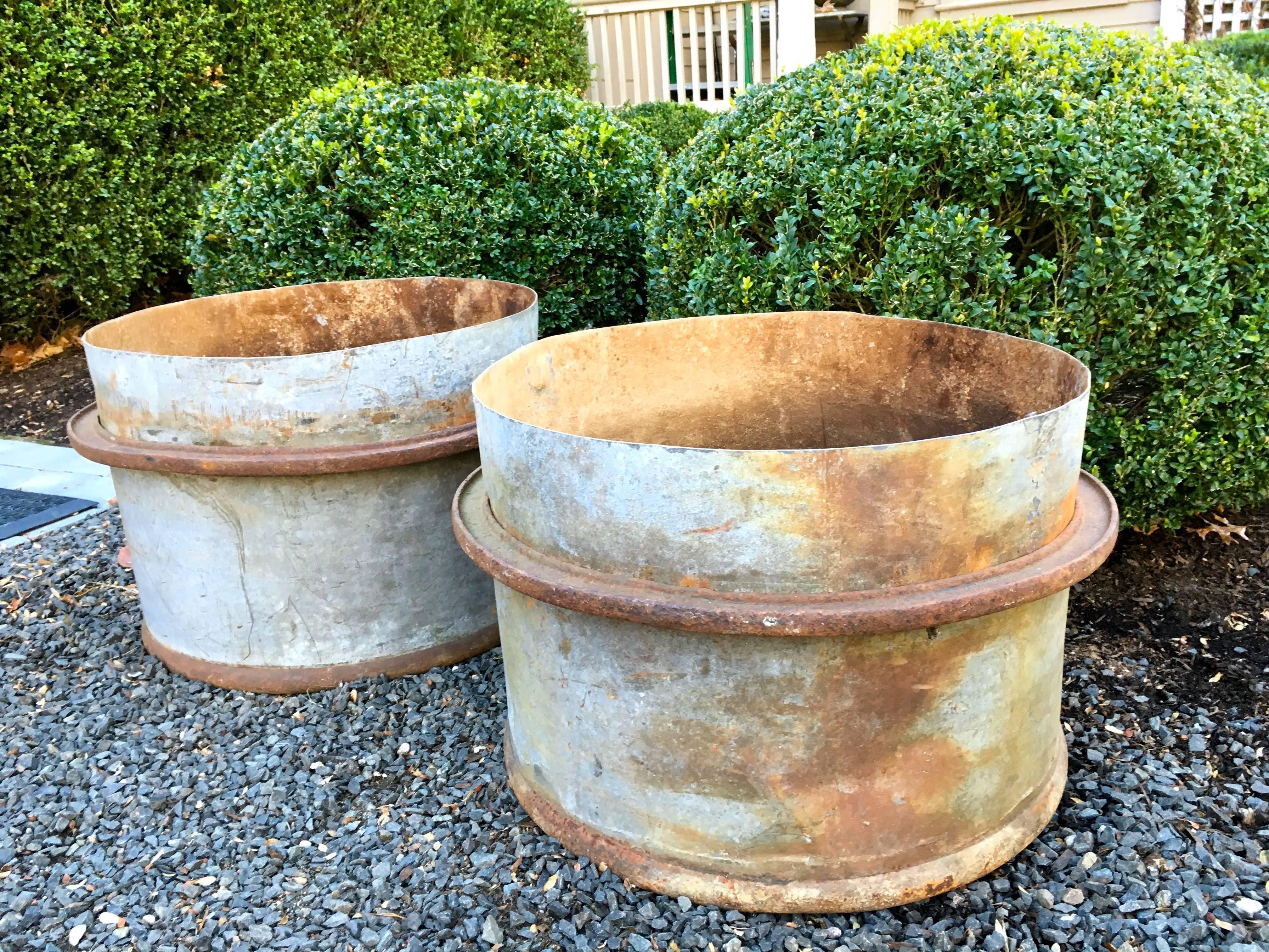 20th Century Pair of French Industrial Tub Planters