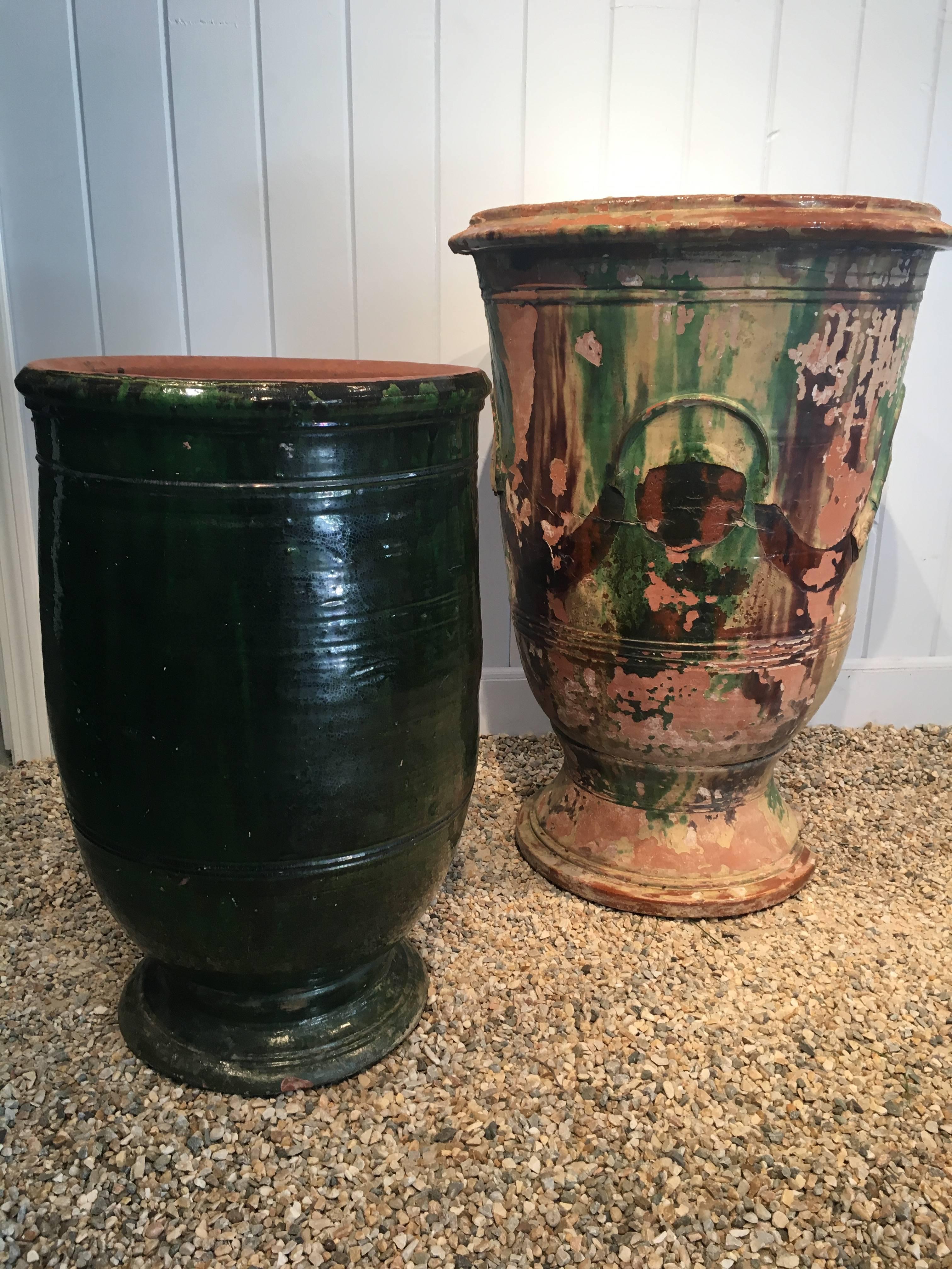 Stunning French Dark Green Glazed Terracotta Planter or Pot 1