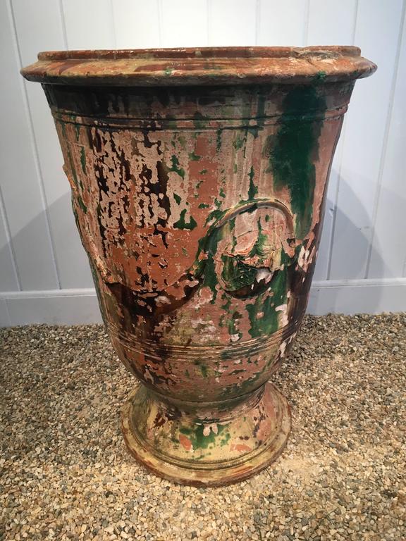 French Very Large Glazed Terracotta Anduze Vase, Signed Boisset, Anduze For Sale
