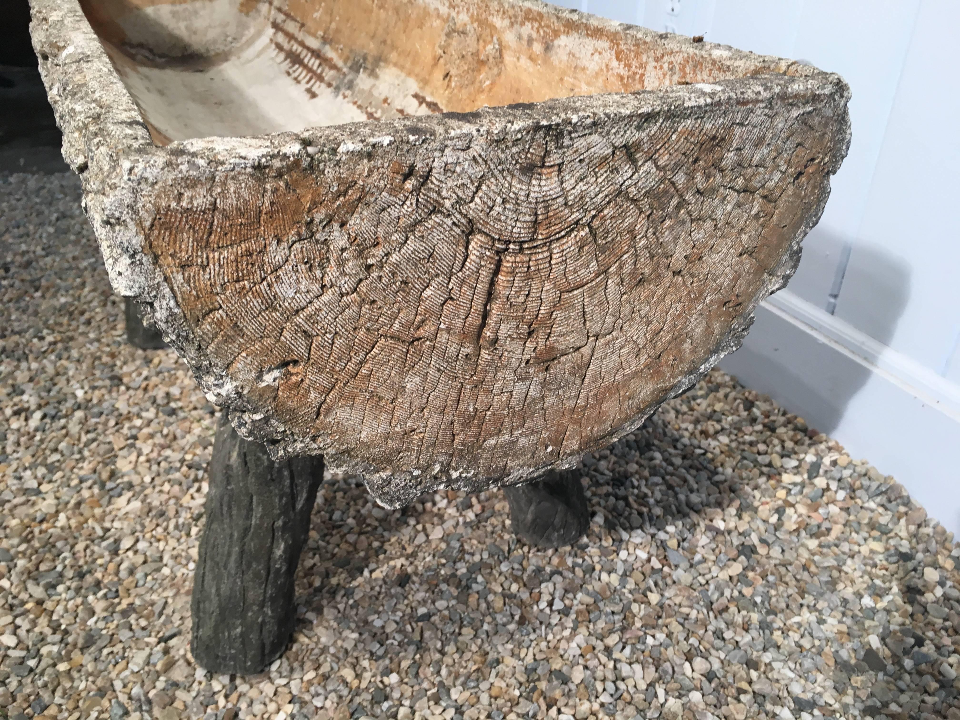 Pair of Authentic 1930s French Faux Bois Split-Log Planters on Legs In Excellent Condition In Woodbury, CT