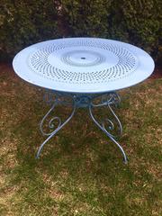 French Wrought Iron Five Piece Garden Dining Set with Round Table