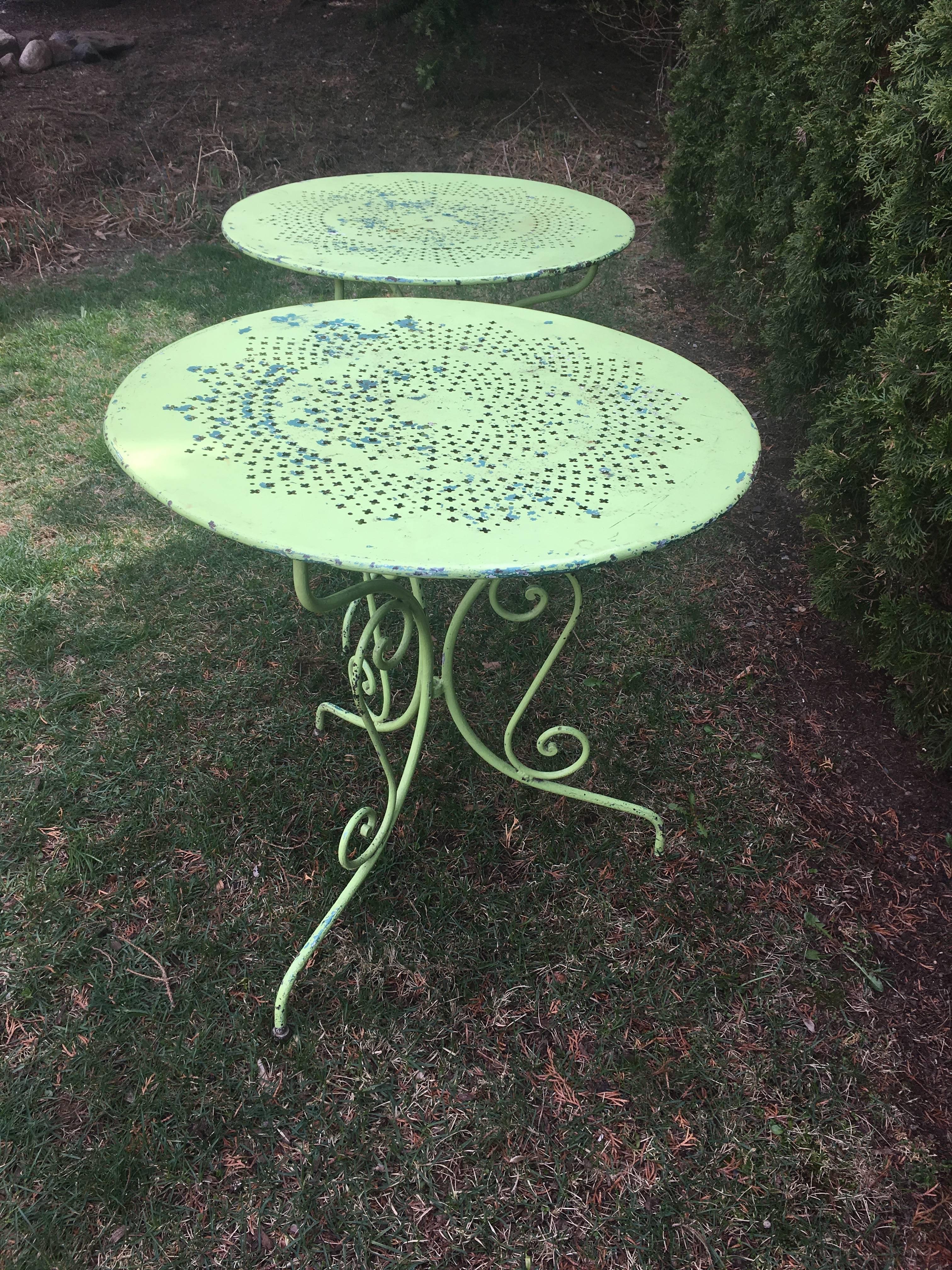 20th Century Pair of French Wrought Iron Side or Café Tables