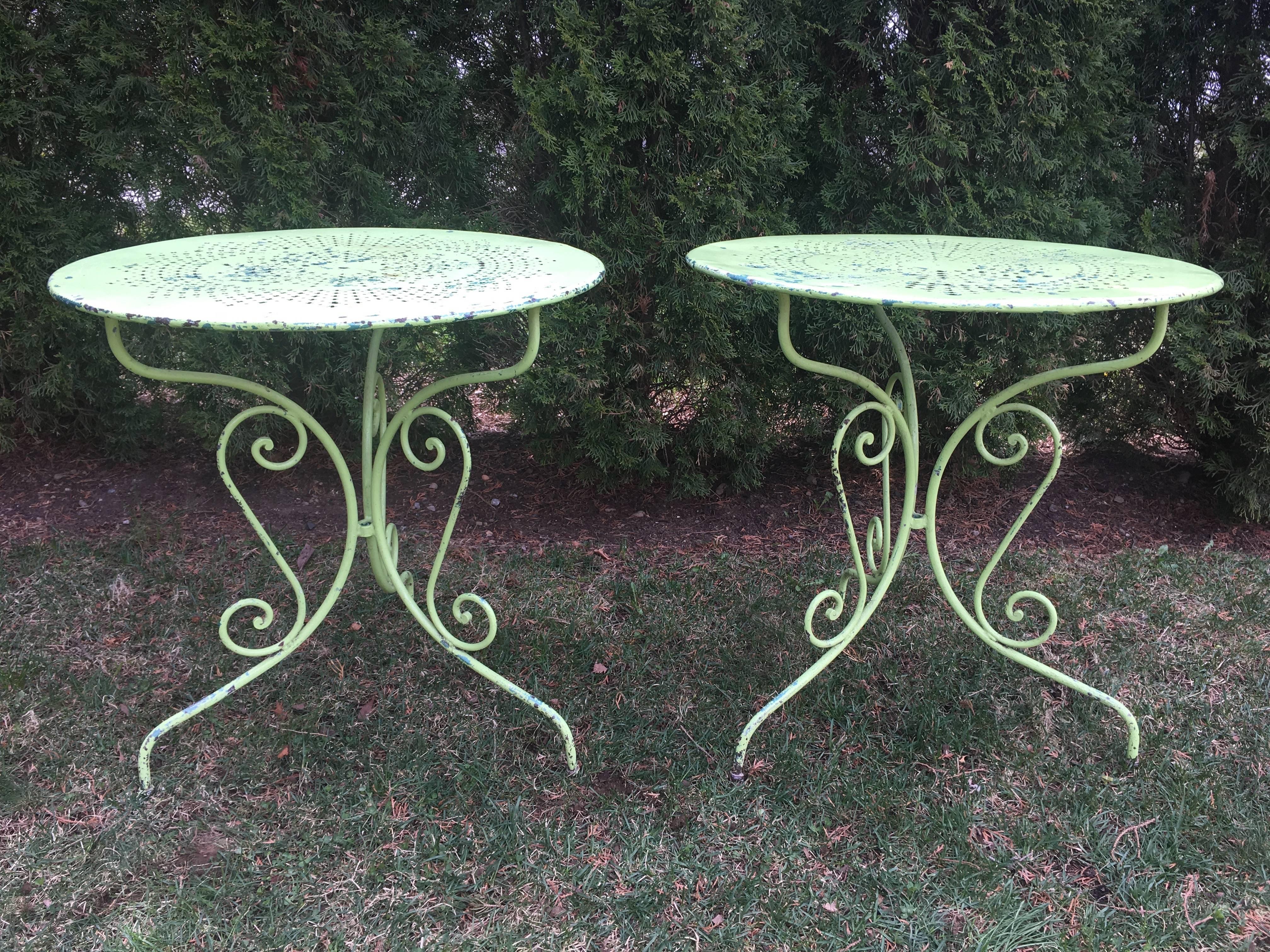 Pair of French Wrought Iron Side or Café Tables 1
