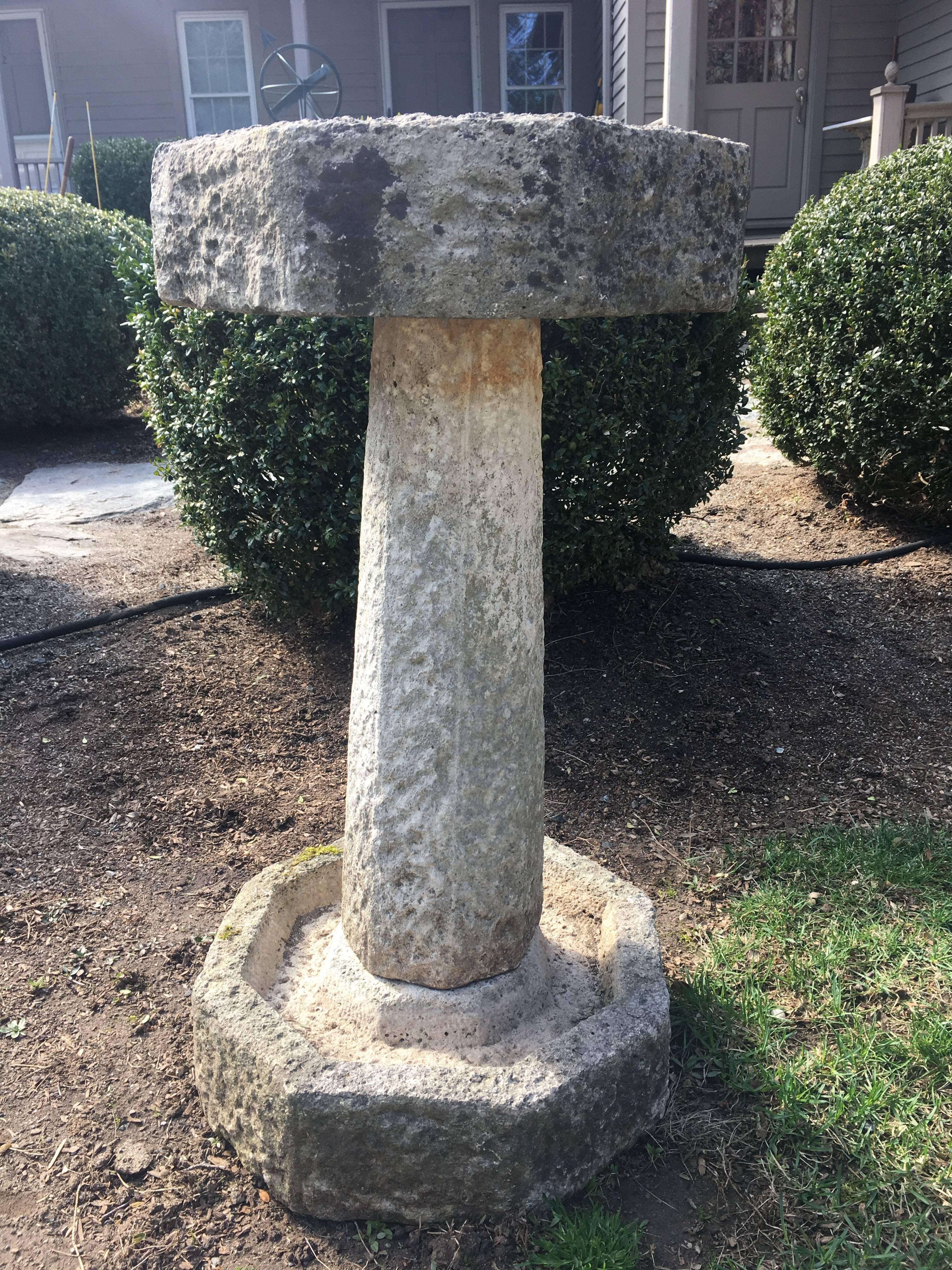 Early 20th Century English Octagonal Carved Stone Birdbath In Good Condition In Woodbury, CT