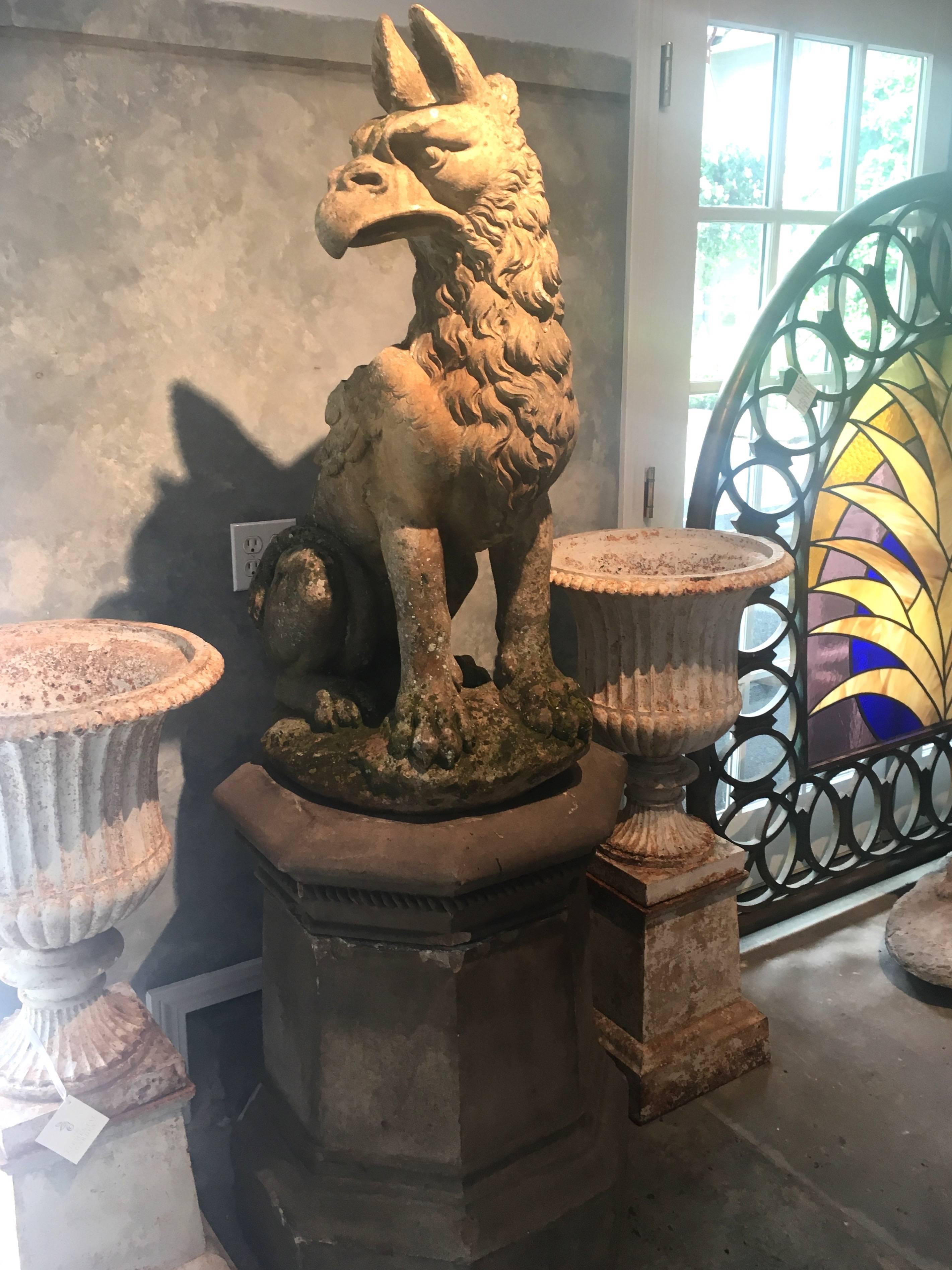 Magnificent Life-Size French Terracotta Griffin, Signed 