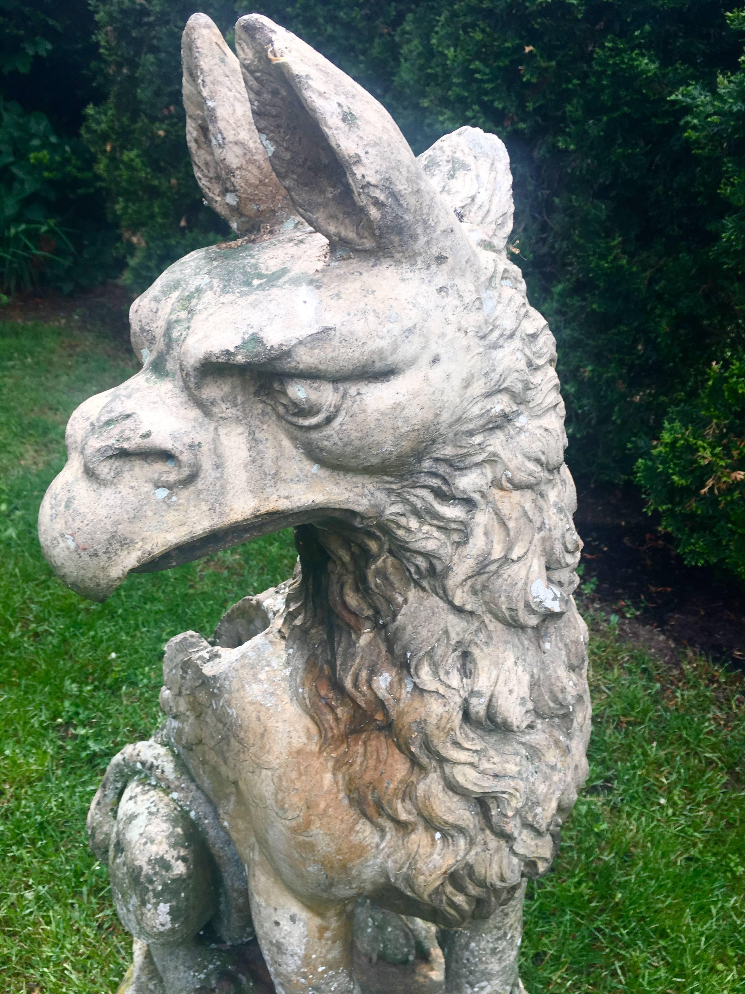 19th Century Magnificent Life-Size French Terracotta Griffin, Signed 