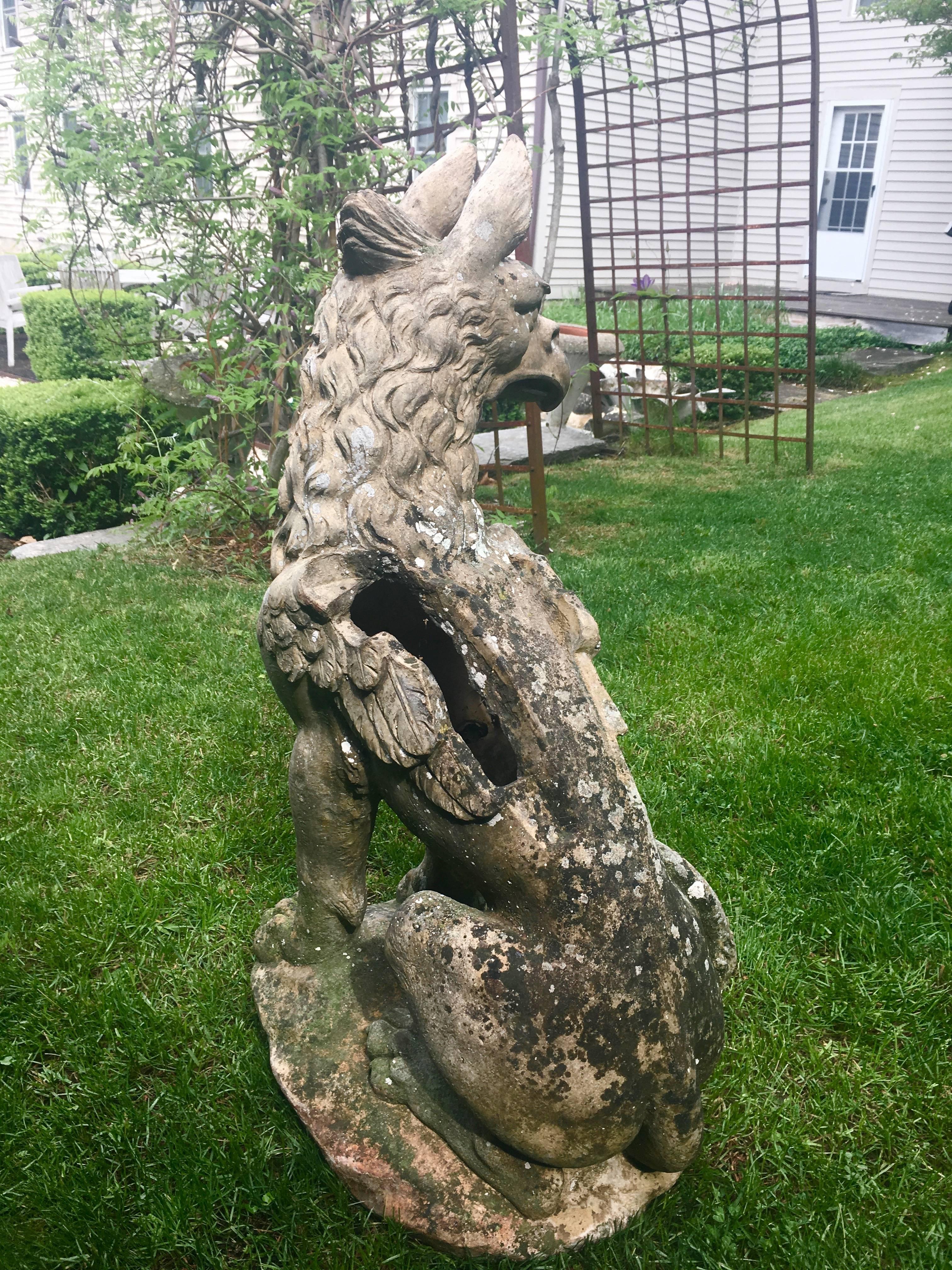 Hand-Crafted Magnificent Life-Size French Terracotta Griffin, Signed 