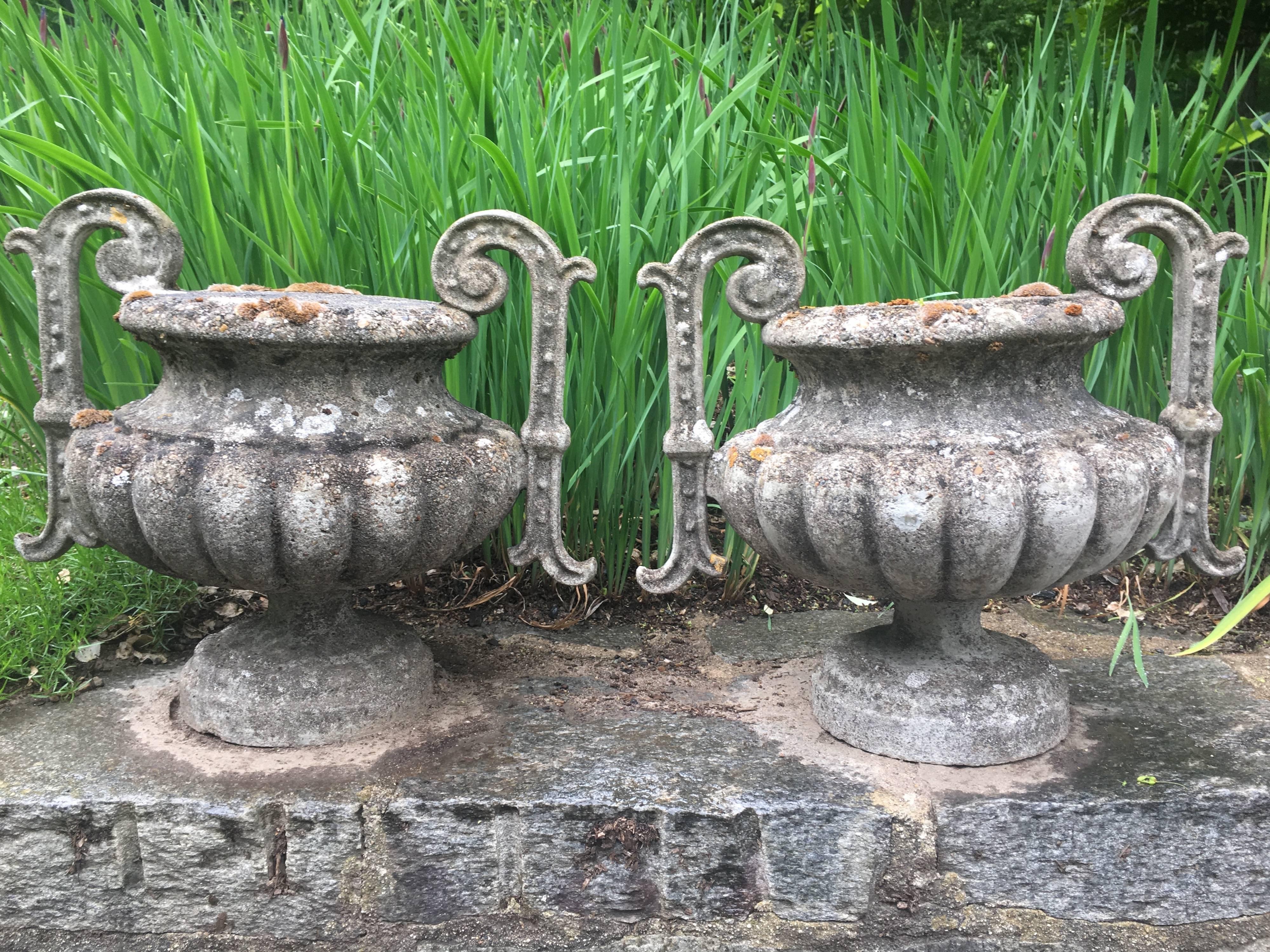 Pair of French Cast Stone Handled Urn Finials In Excellent Condition In Woodbury, CT