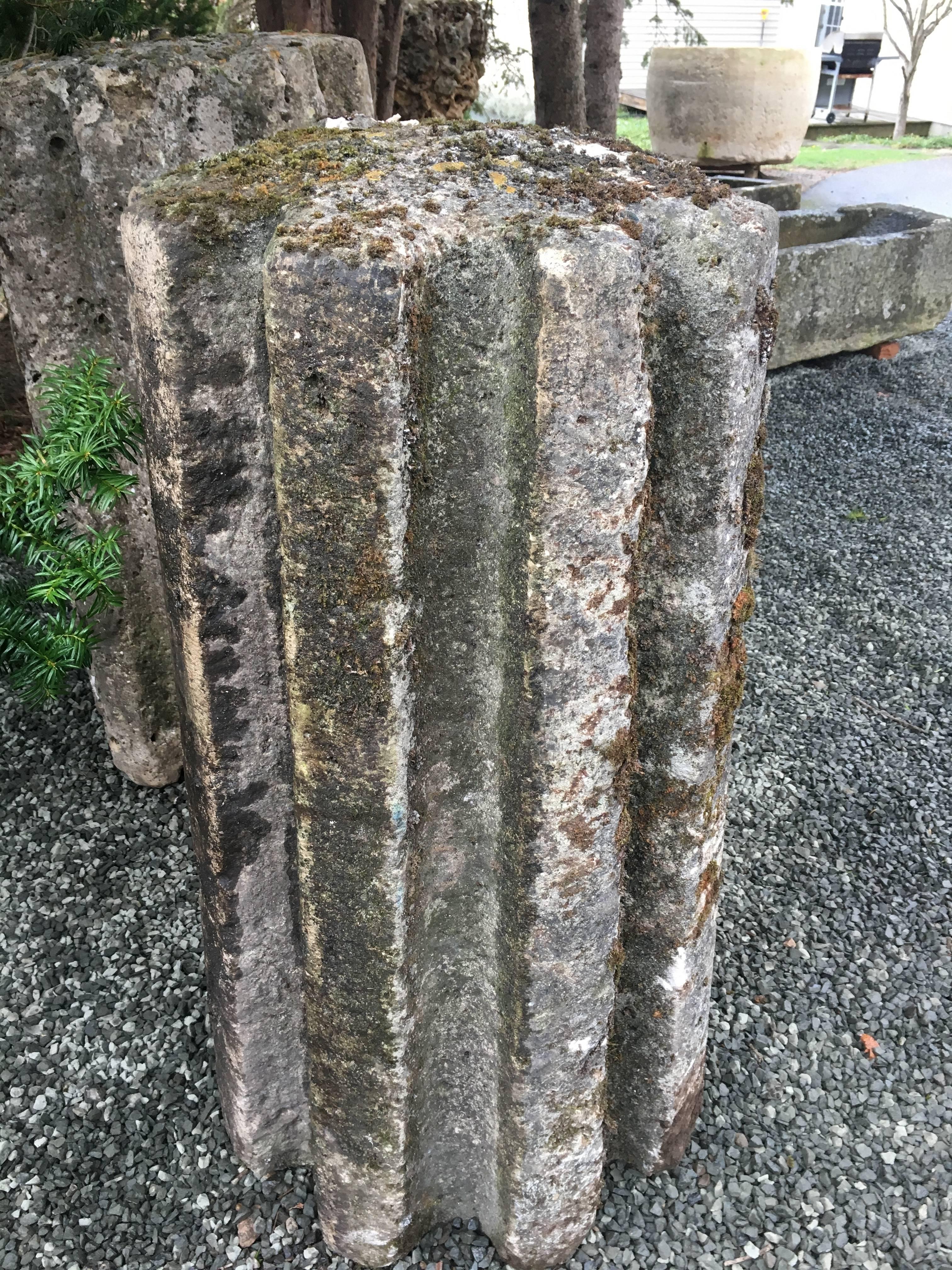 Limestone Rare Pair of 18th Century French Stone Cannelle Gate Piers