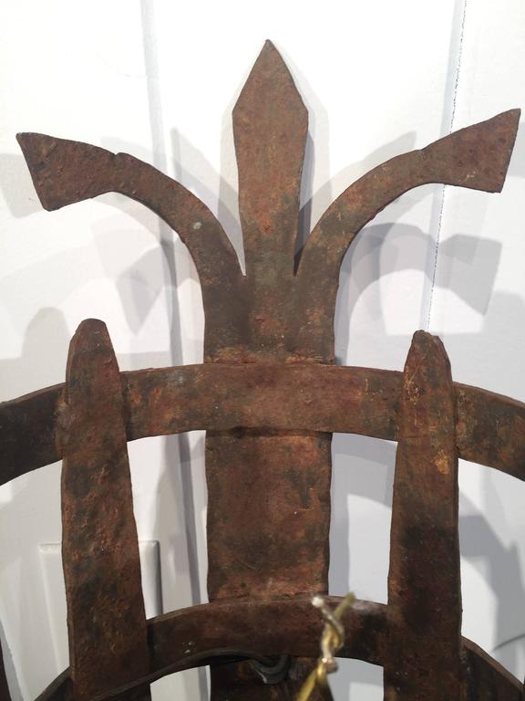Large Pair of French Wrought Iron MedievalStyle Sconces For Sale at