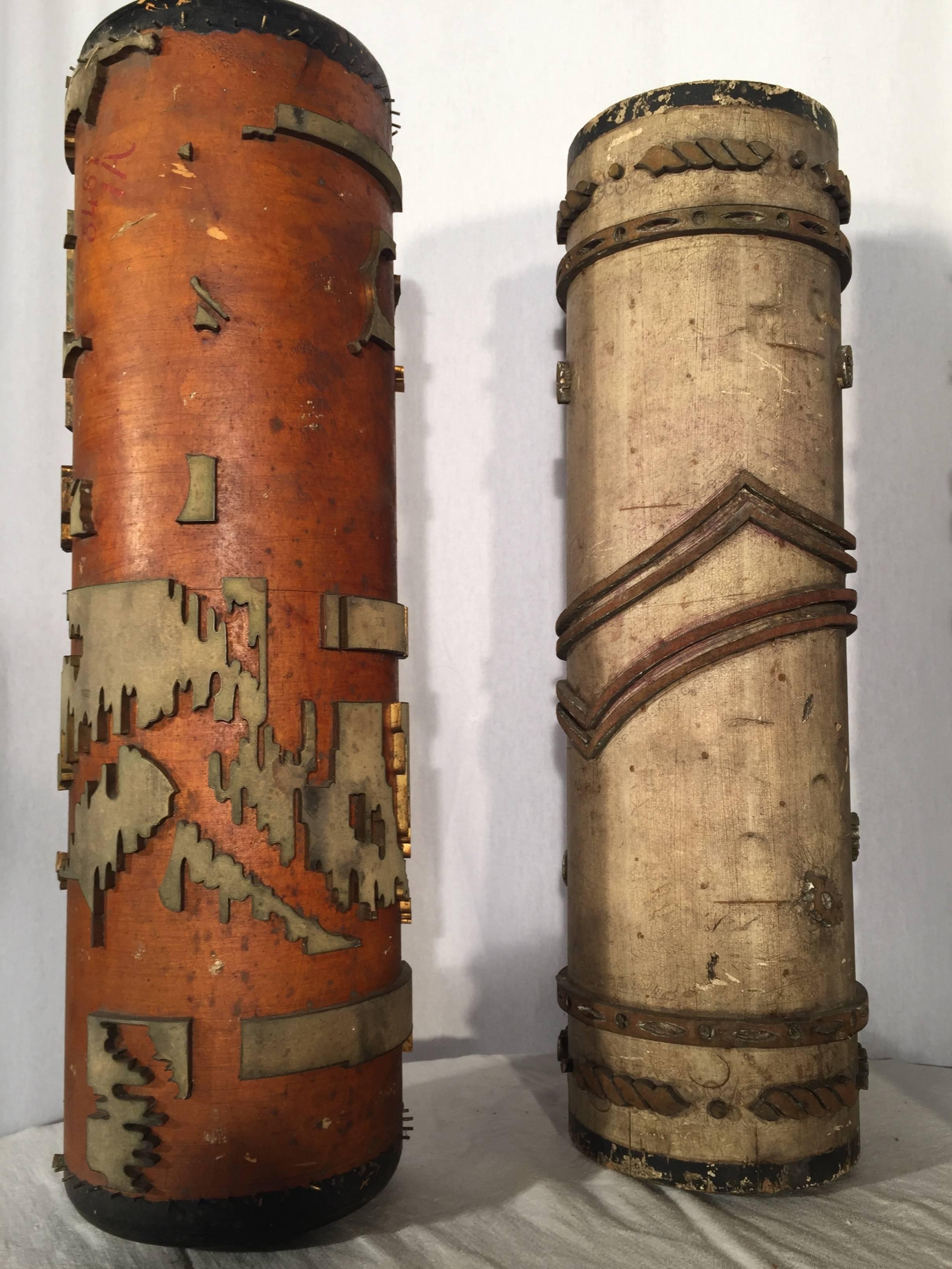 20th Century Seven French Art Deco Wooden Wallpaper Roller Lamp Bases For Sale
