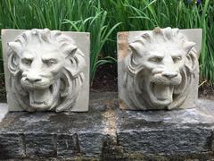 Pair of 19th Century Stoneware Lion Fountain Masks