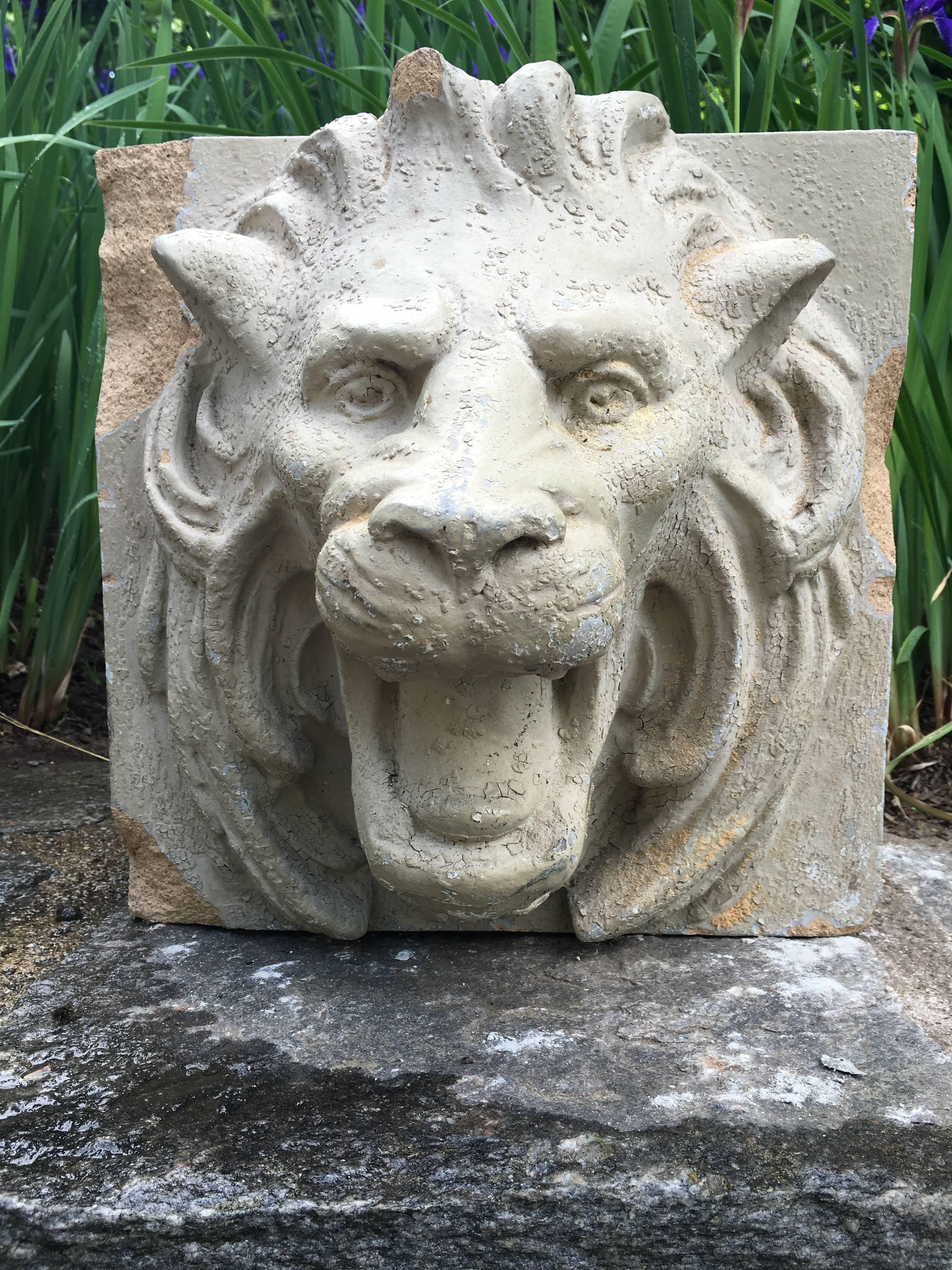 Pair of 19th Century Stoneware Lion Fountain Masks In Good Condition For Sale In Woodbury, CT