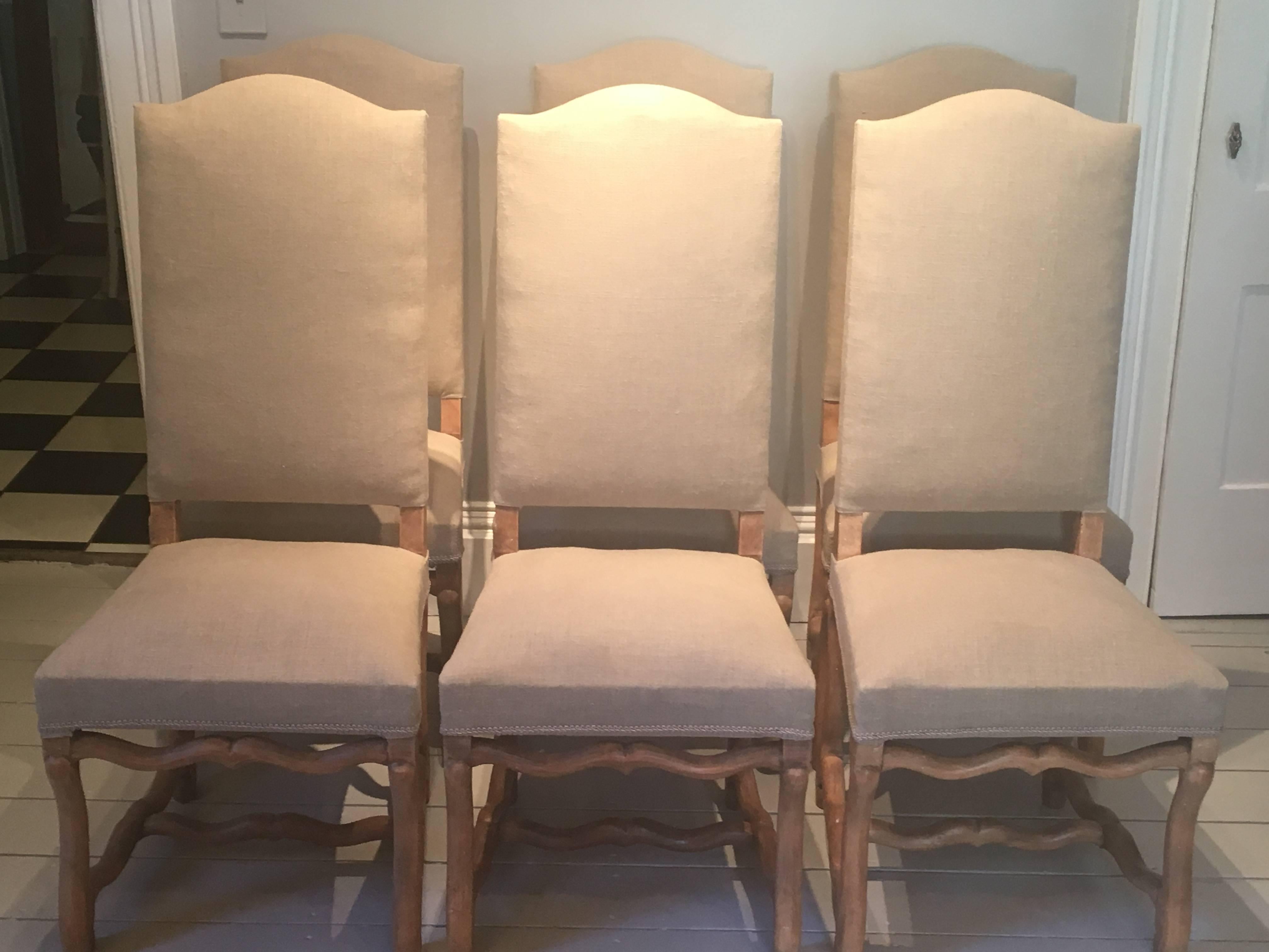 French Set of Six Beech Louis XIII-Style Os De Mouton Dining Chairs