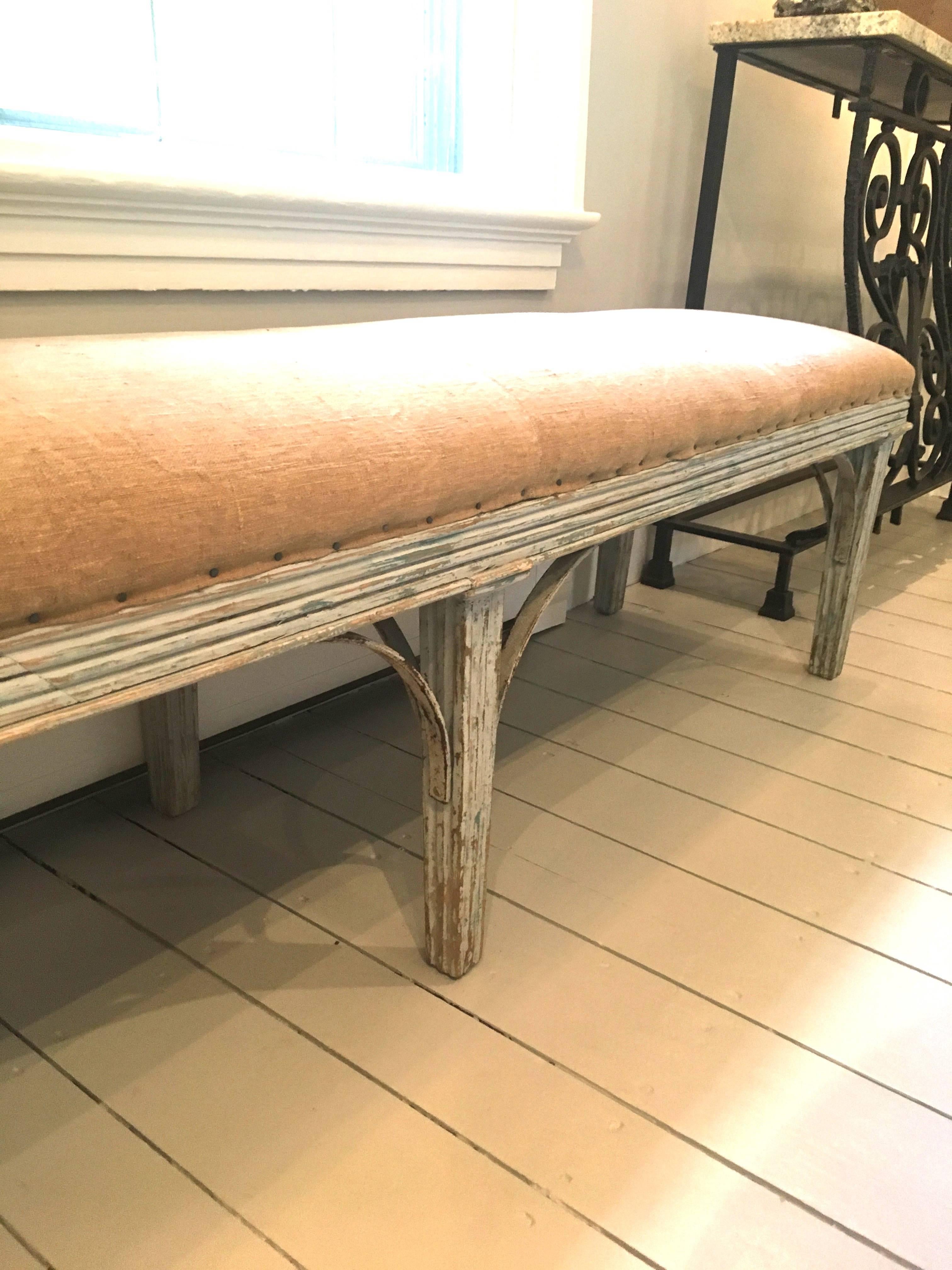 19th Century Exceptionally Long French Painted Louis XVI Style Bench