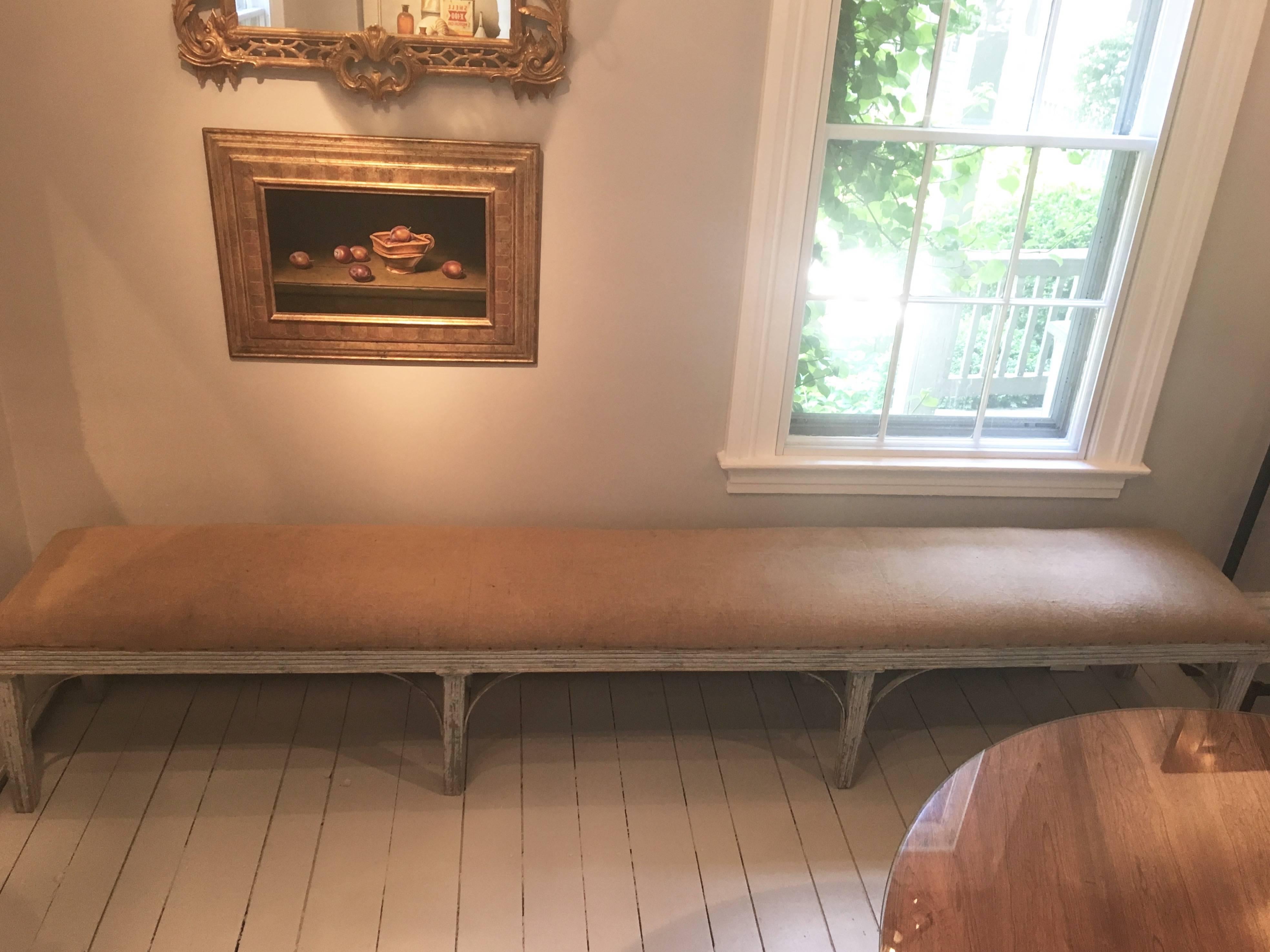 Pine Exceptionally Long French Painted Louis XVI Style Bench