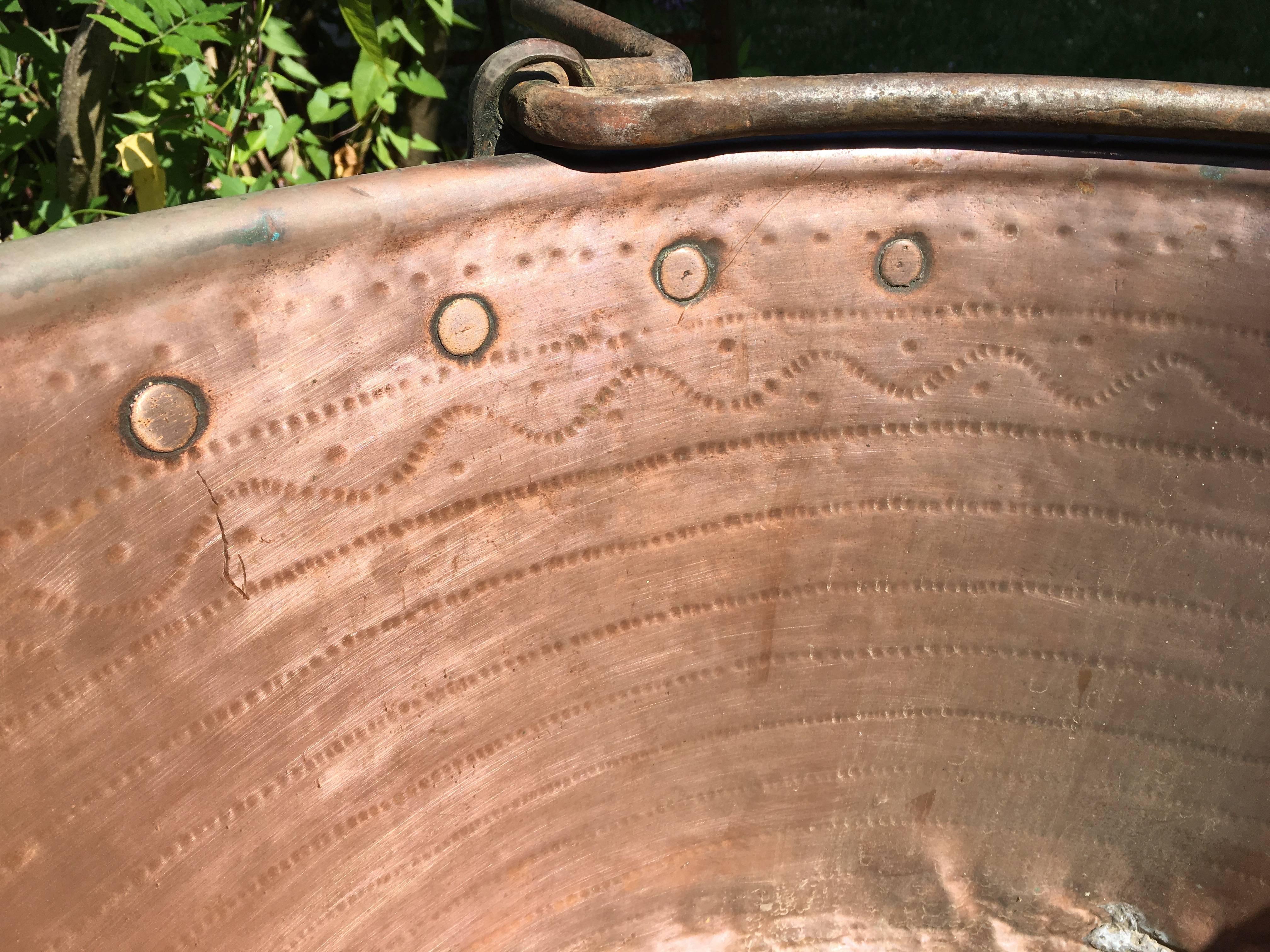 Hand-Crafted Large Hand-Chased 19th Century French Copper Cauldron