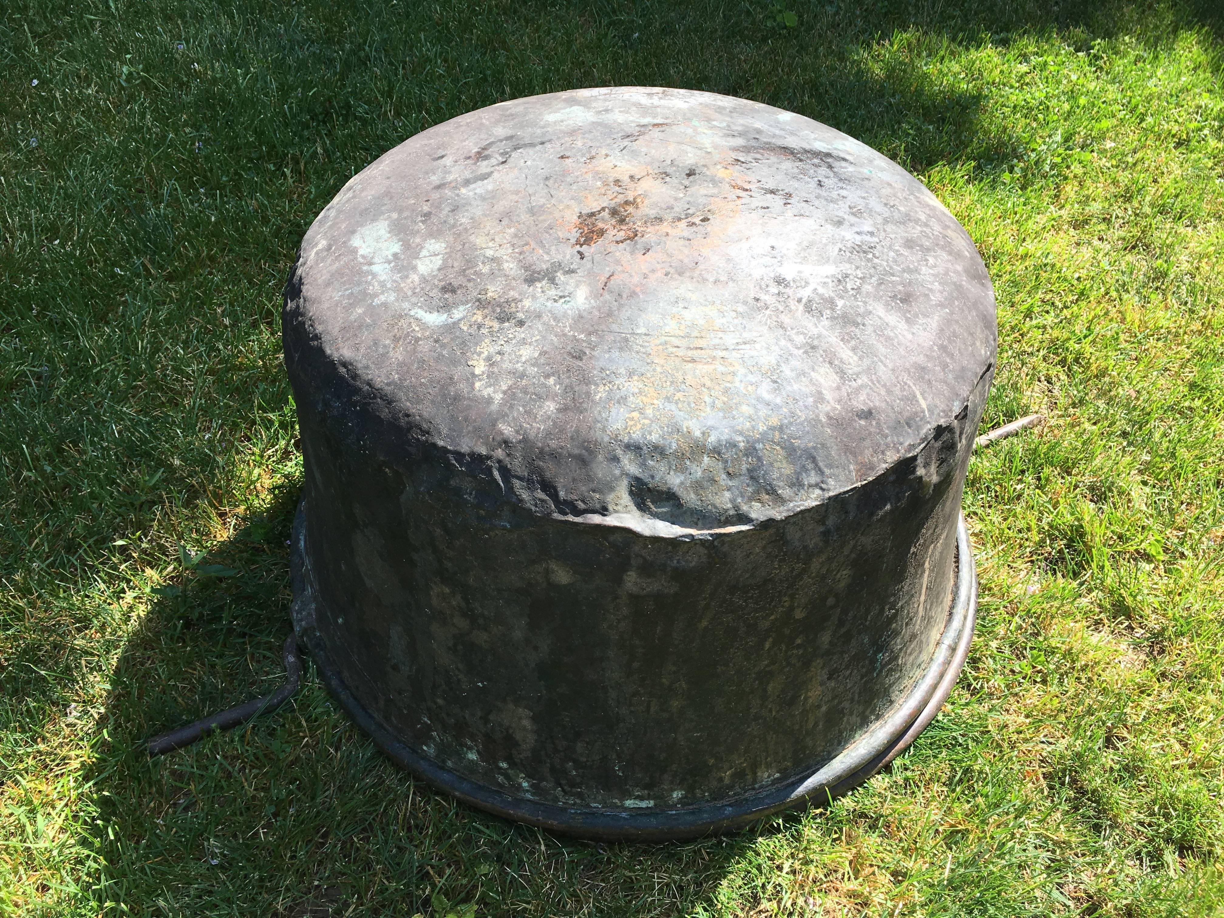 Large Hand-Chased 19th Century French Copper Cauldron 1