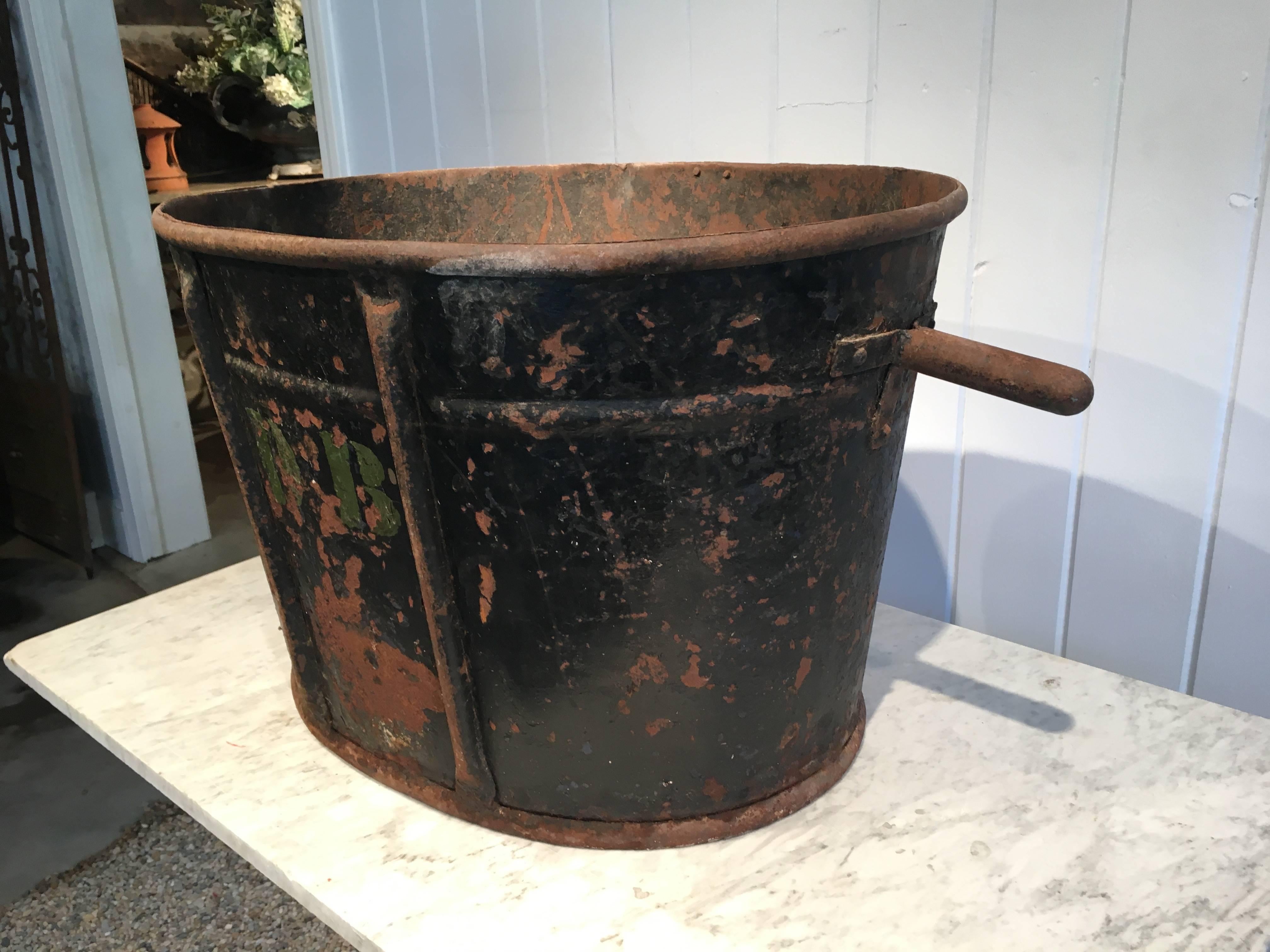 Hand-Crafted Large French Tole Grape-Picker's Bucket Marked 