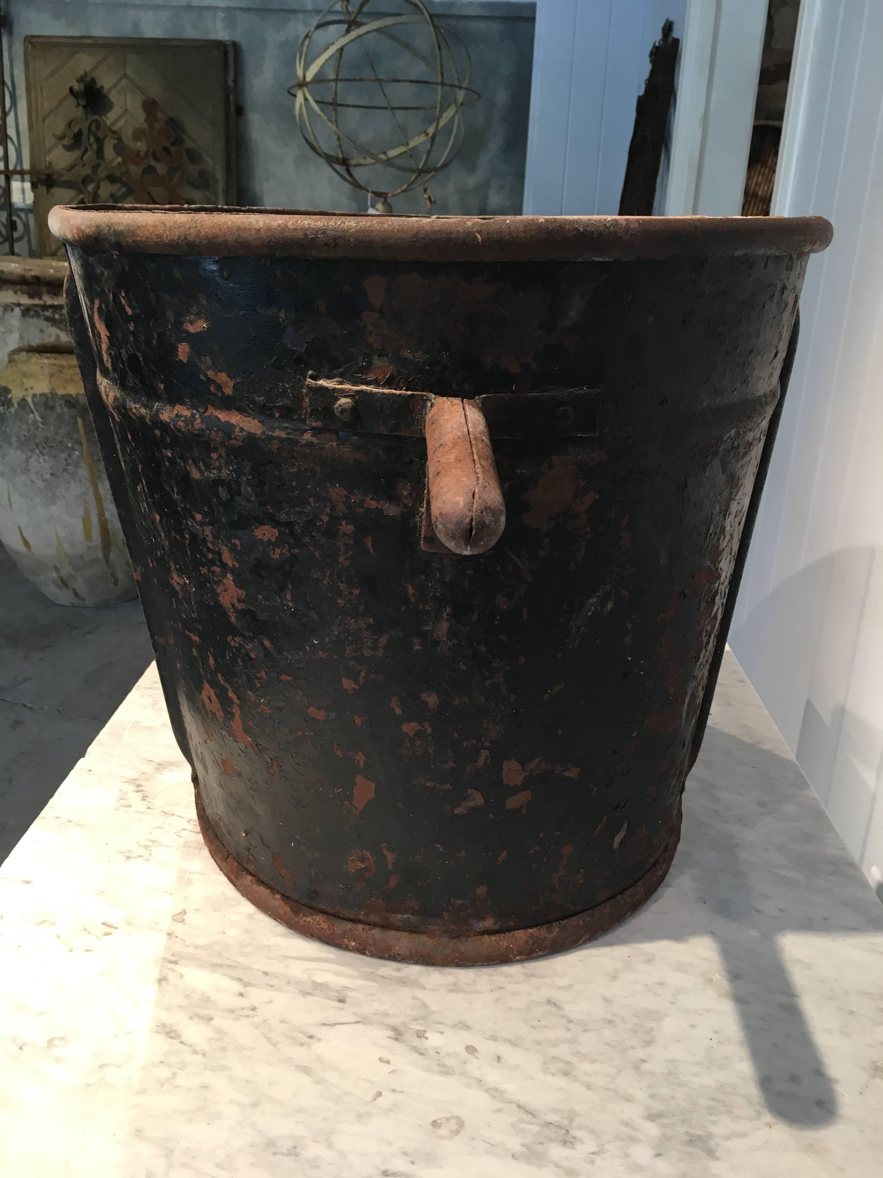 Large French Tole Grape-Picker's Bucket Marked 