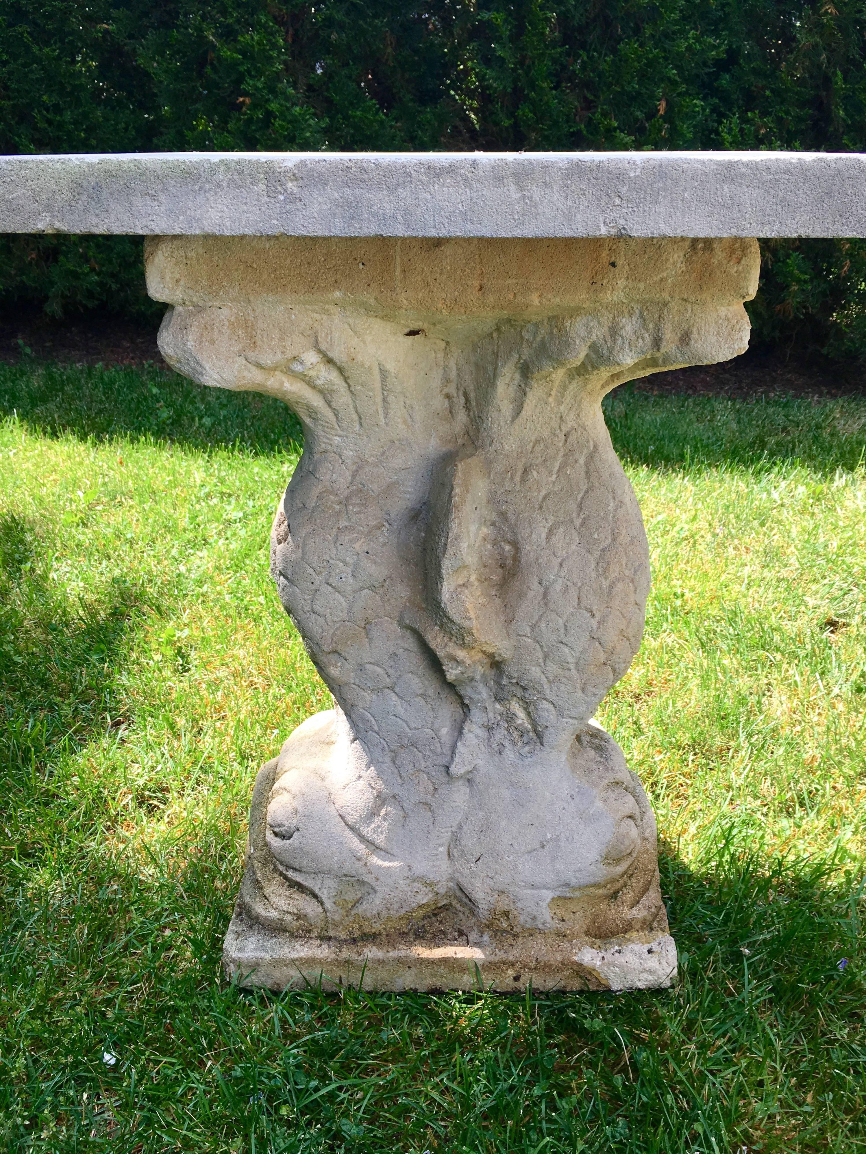 19th Century French Carved Limestone Dolphin Side Table or Table Base