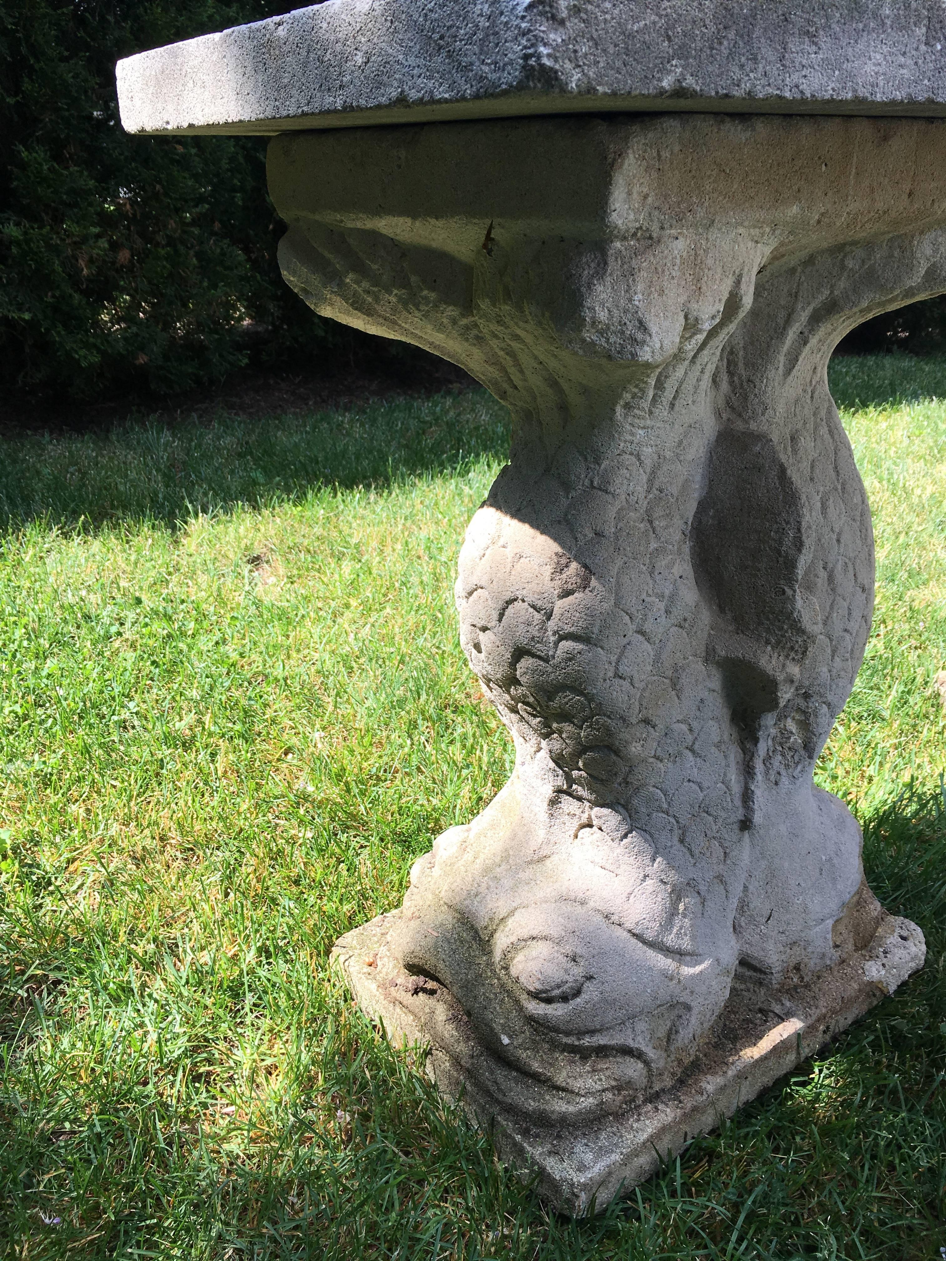 French Carved Limestone Dolphin Side Table or Table Base 1