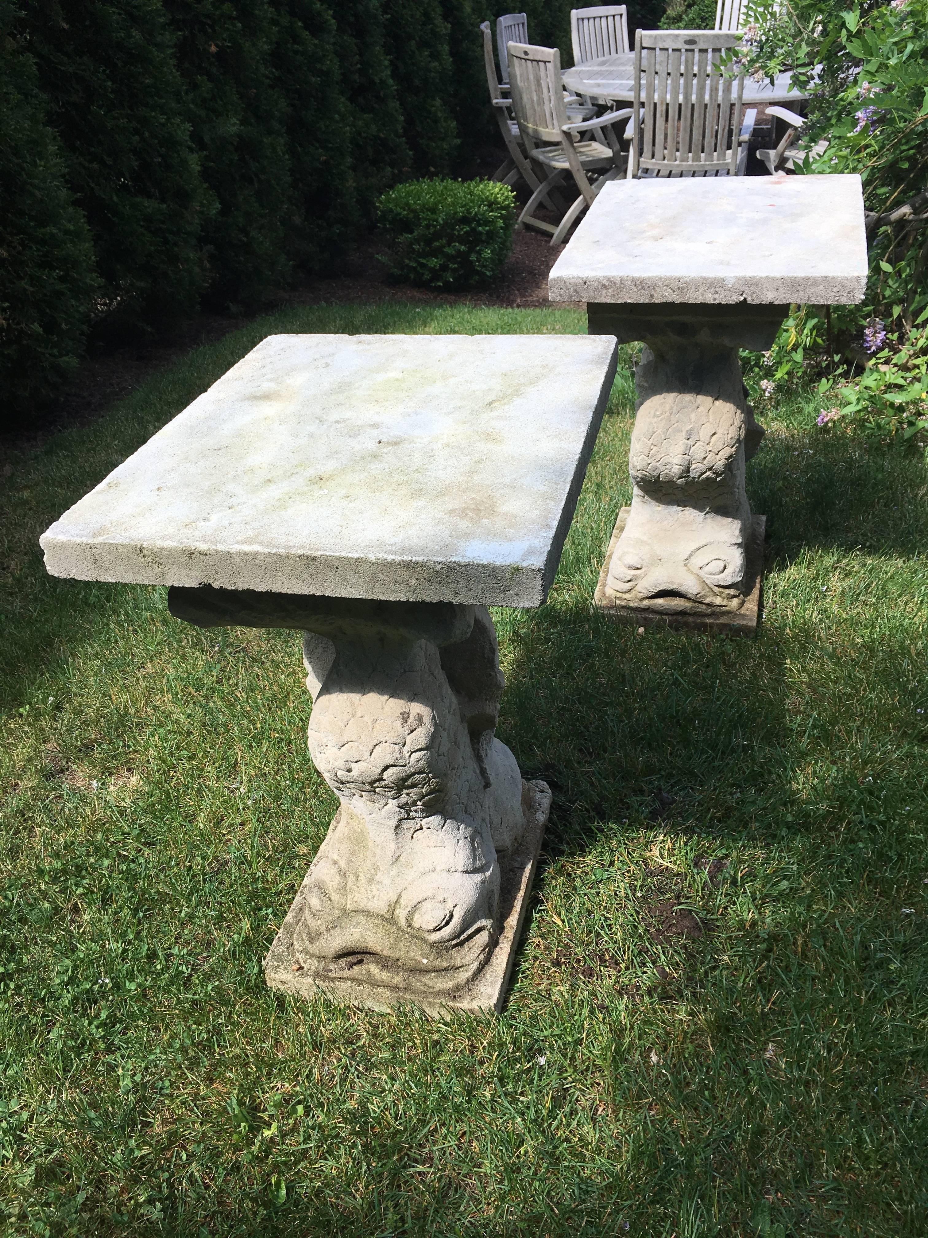 French Carved Limestone Dolphin Side Table or Table Base In Excellent Condition In Woodbury, CT