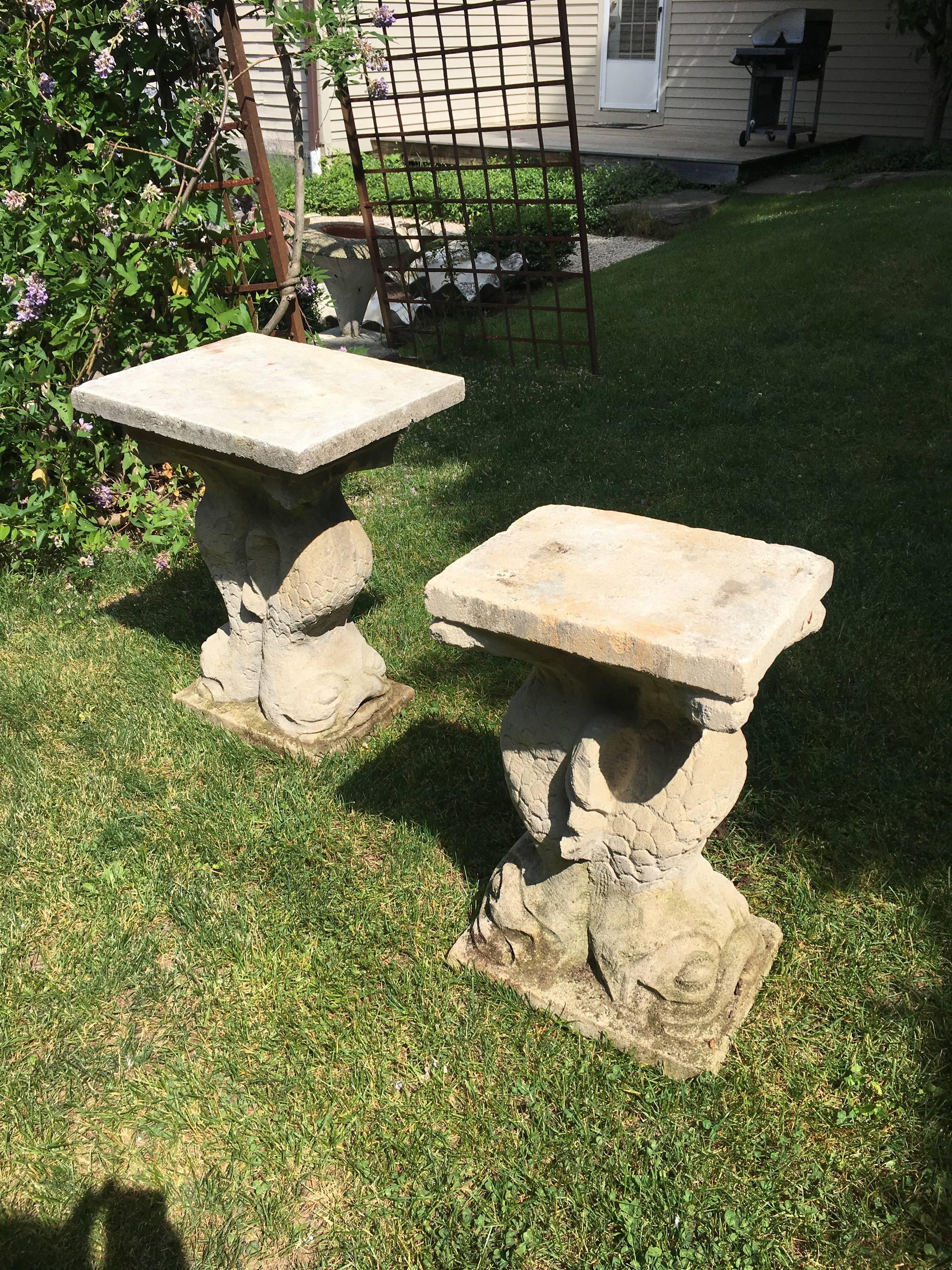 Hand-Carved French Carved Limestone Dolphin Side Table or Table Base