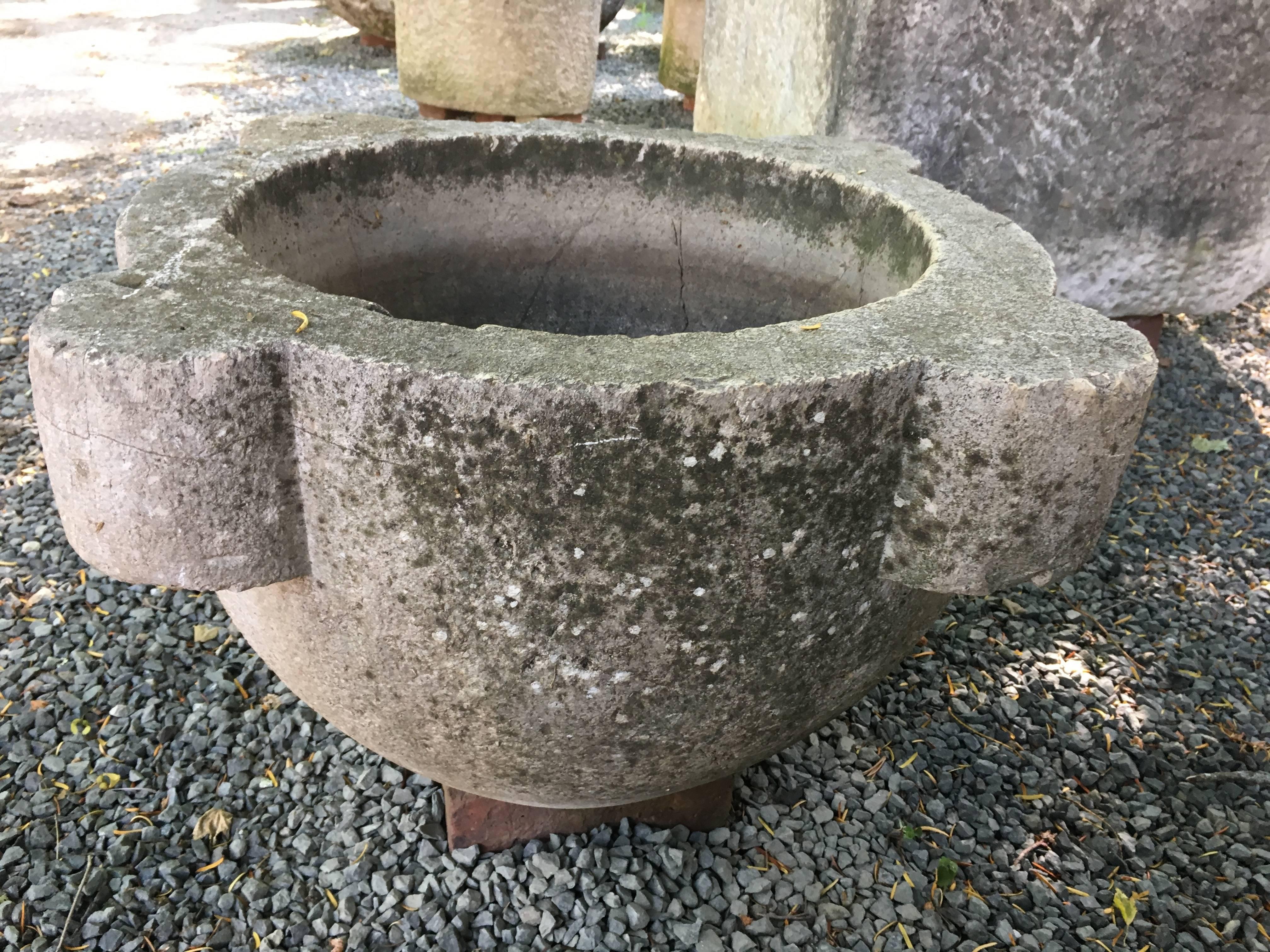 Hand-Carved Large 18th Century French Carved Stone Mortar Planter/Fountain For Sale