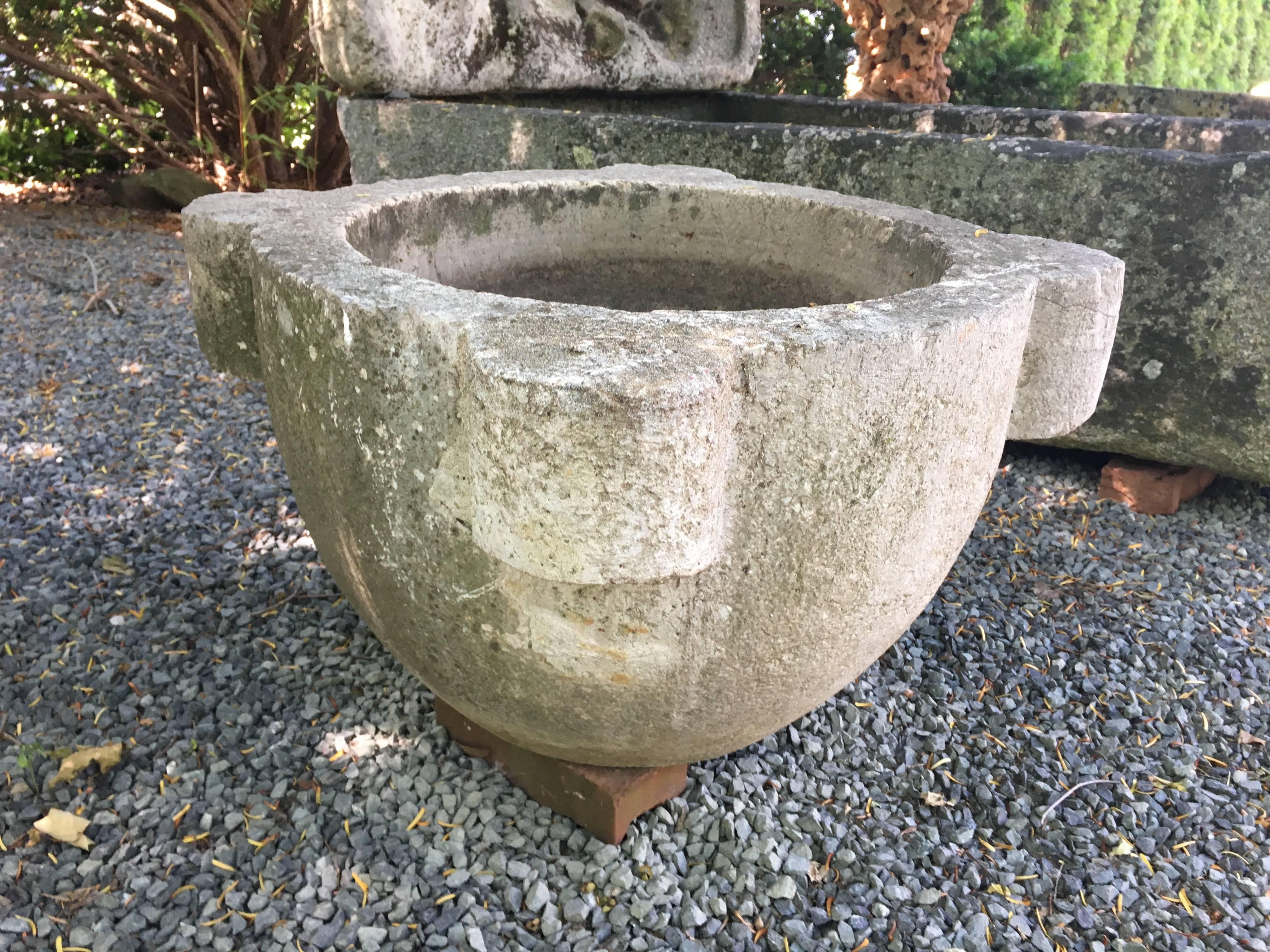 Large 18th Century French Carved Stone Mortar Planter/Fountain In Good Condition For Sale In Woodbury, CT