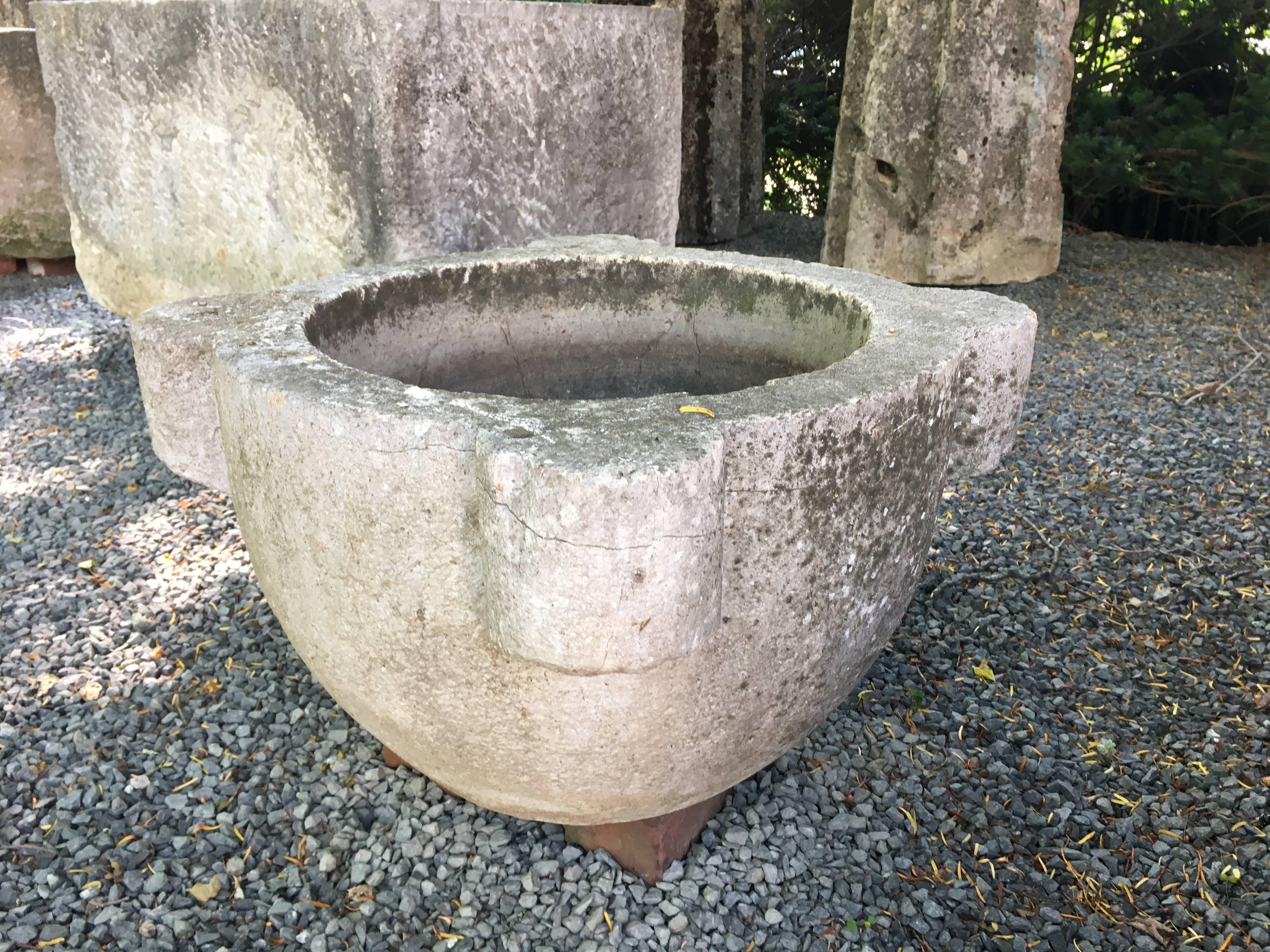 Large 18th Century French Carved Stone Mortar Planter/Fountain For Sale 1