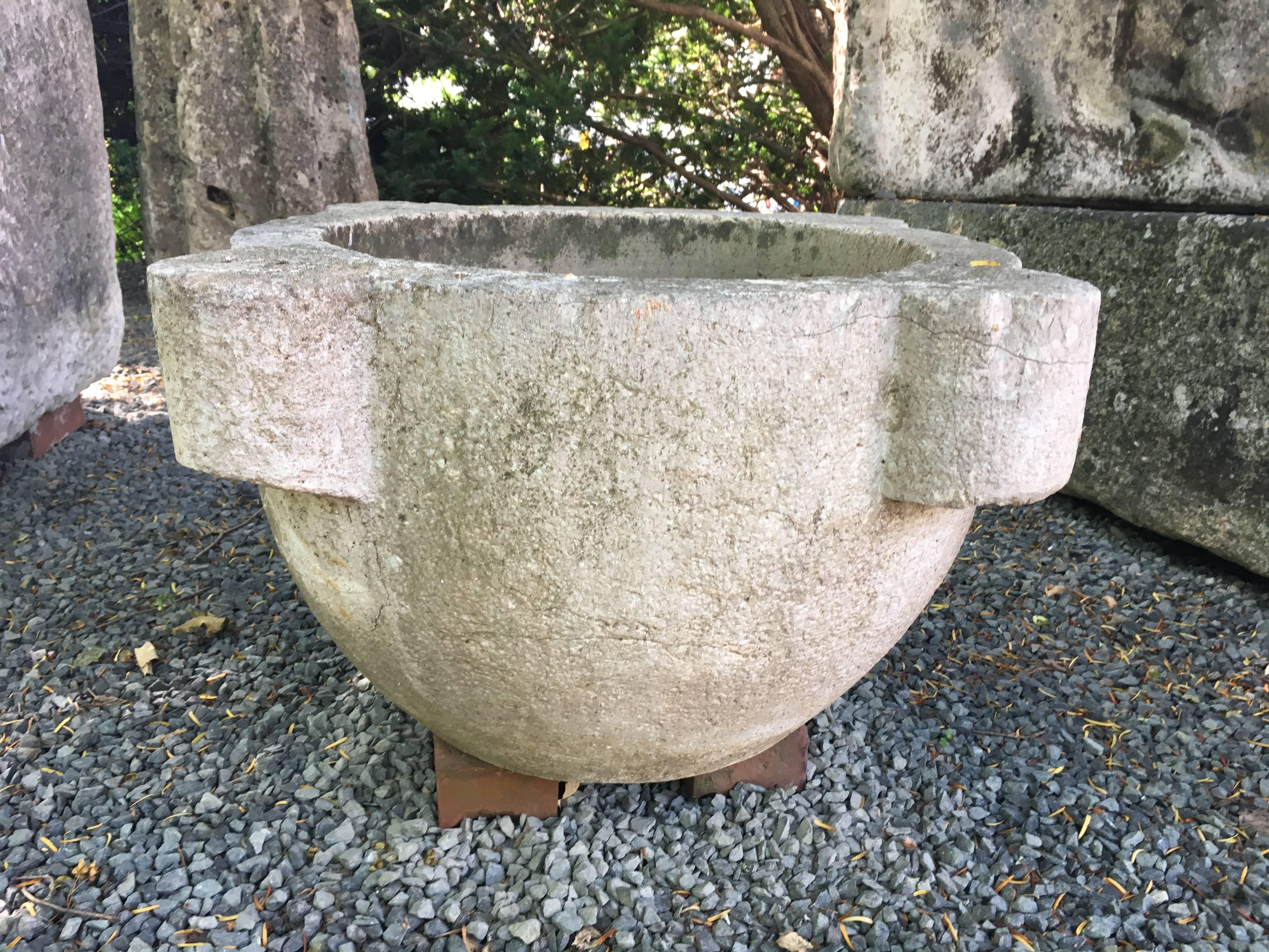 Large 18th Century French Carved Stone Mortar Planter/Fountain For Sale 2