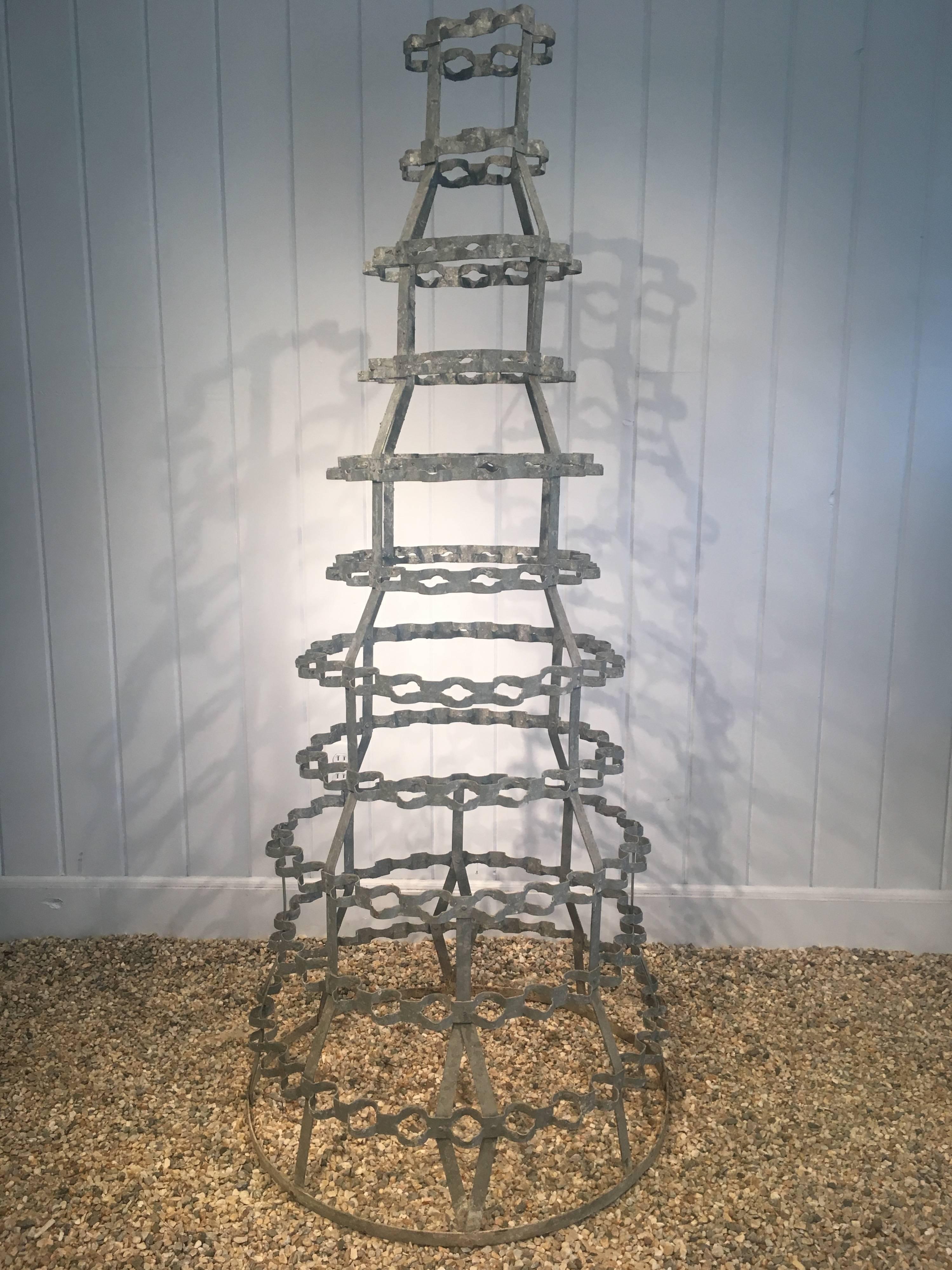 Hand-Crafted Enormous French Zinc Bottle Rack with Rare Form