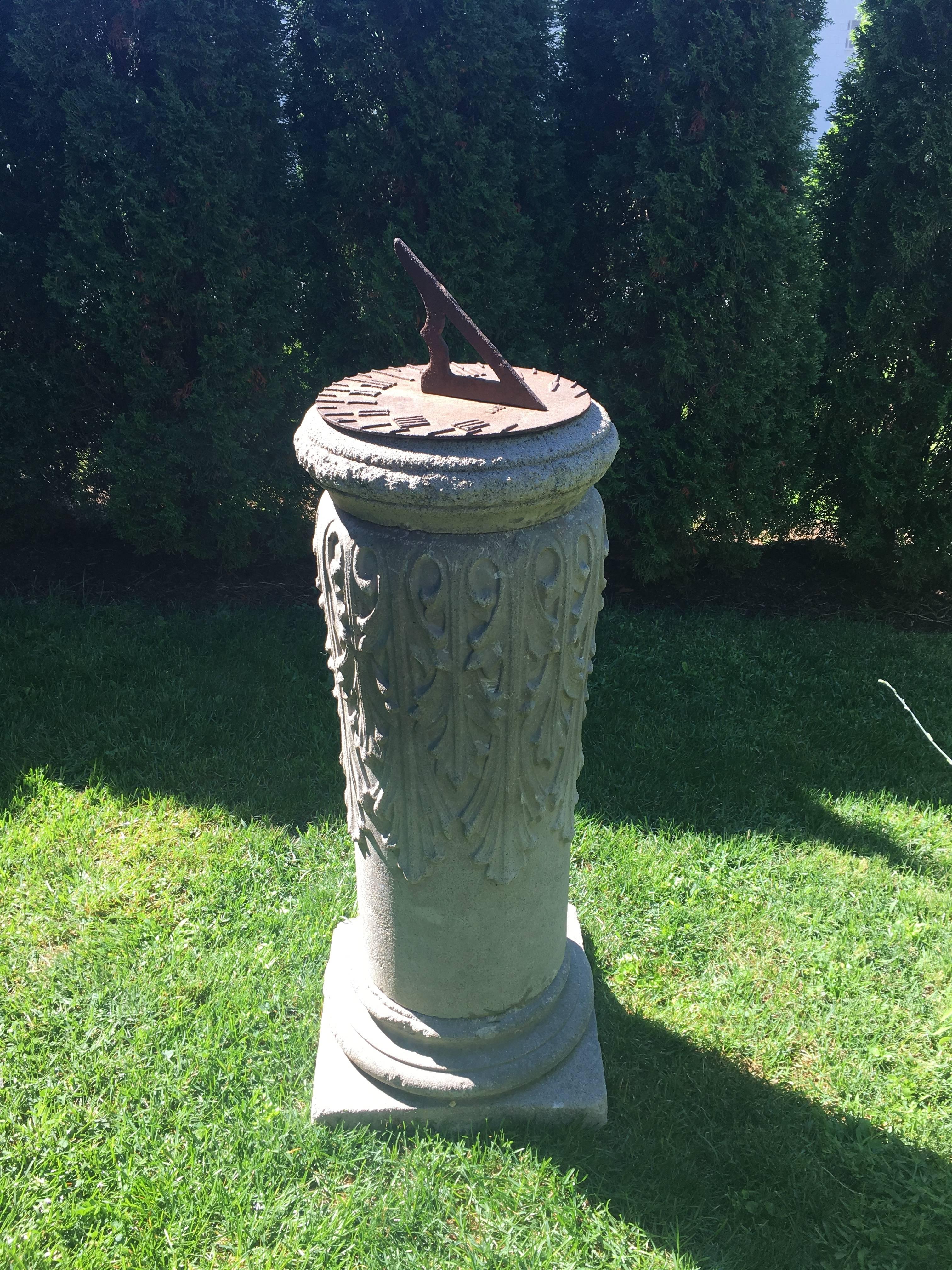 American Cast Stone Sundial with Cast Iron Plate In Good Condition In Woodbury, CT